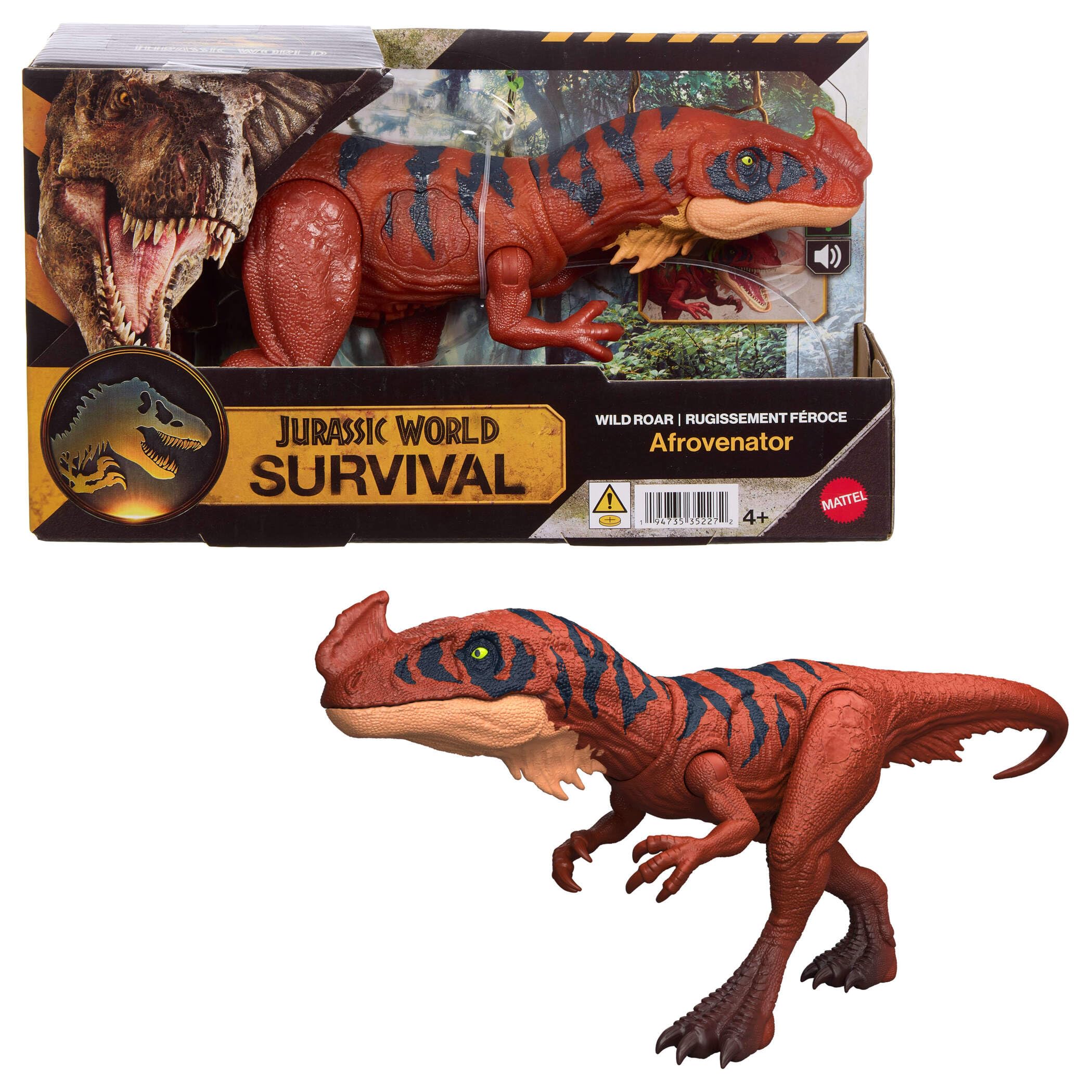 Mattel Jurassic World Wild Roar Afrovenator Dinosaur Action Figure Toy | 12.8in Long | Ages 4+ 1