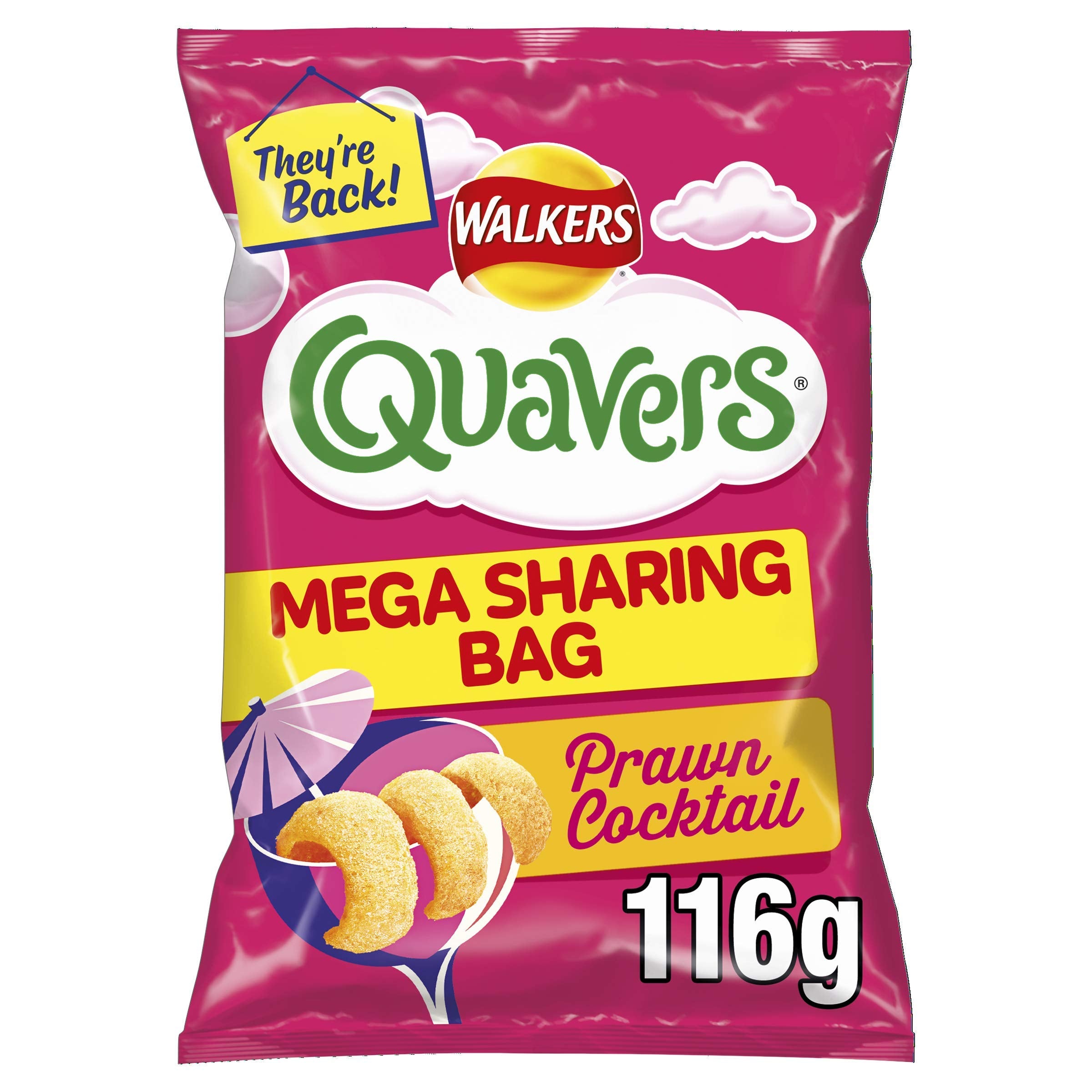 Walkers Quavers Prawn Cocktail Crisps, 116g Sharing Bag, Case of 12 1