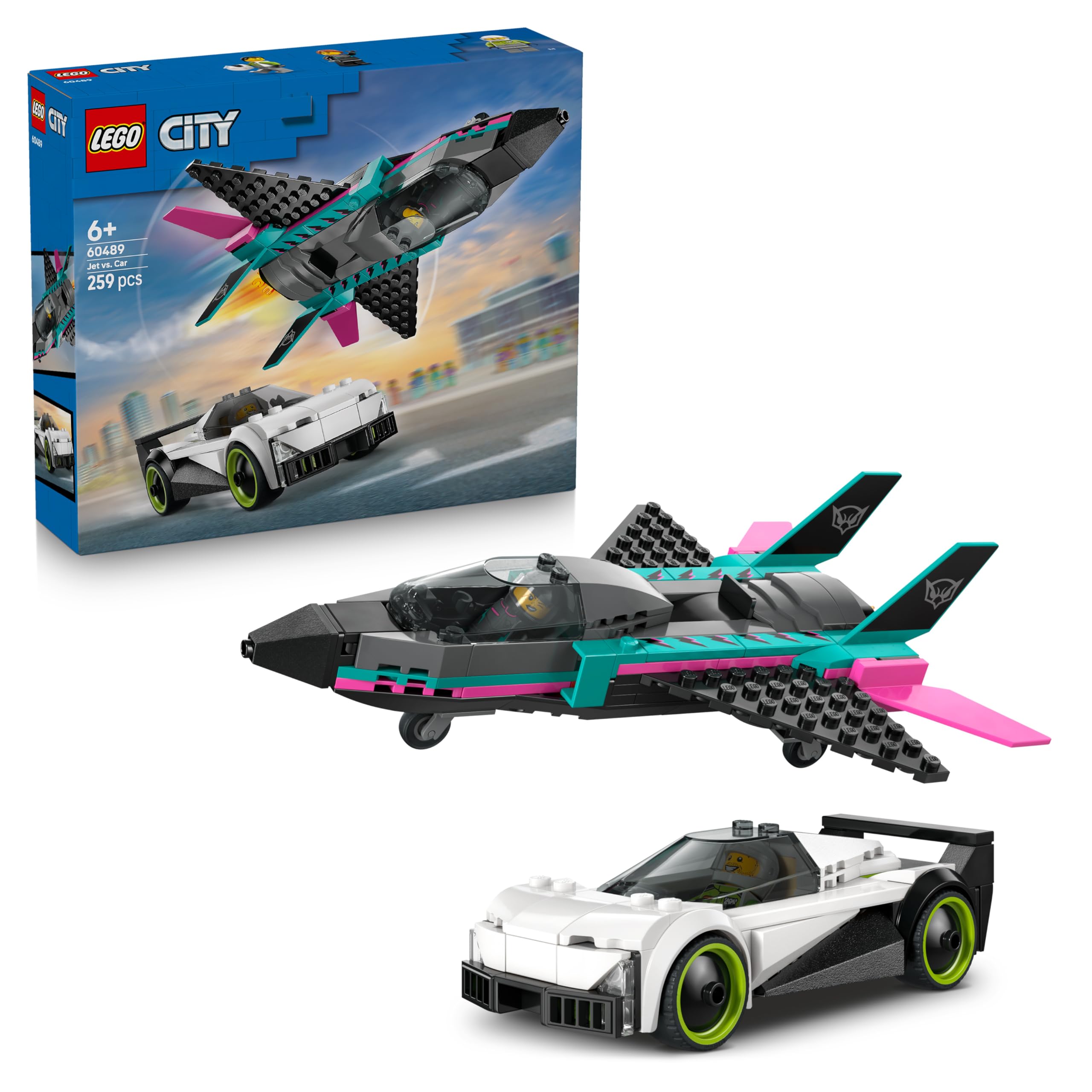 LEGO City Jet vs. Car 60489 Building Set with Supercar, Jet Plane, Pilot & Driver Minifigures | Ages 6+ 1