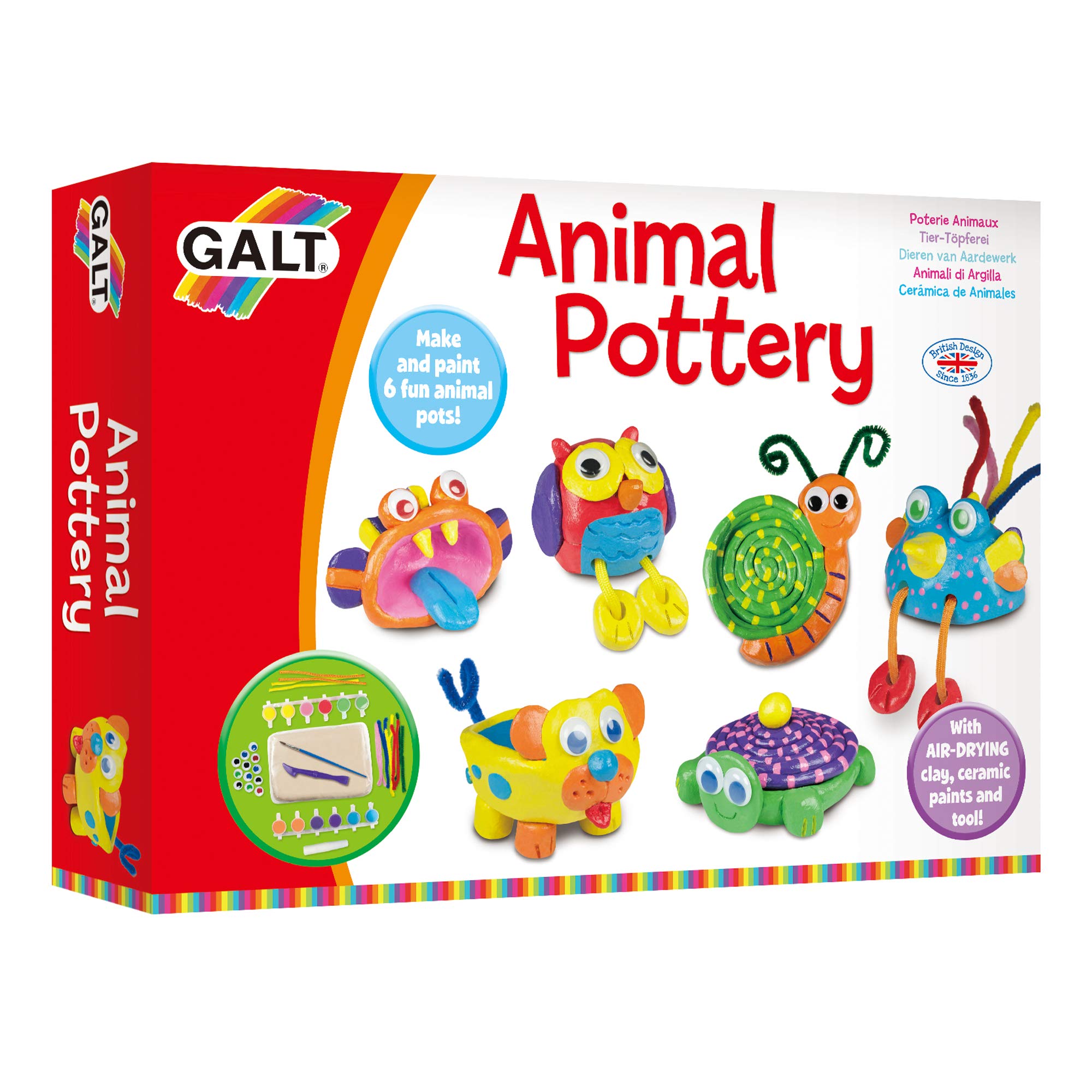 Galt Animal Pottery Kids' Craft Kit - Air-Drying Clay Set for Ages 6+ 1