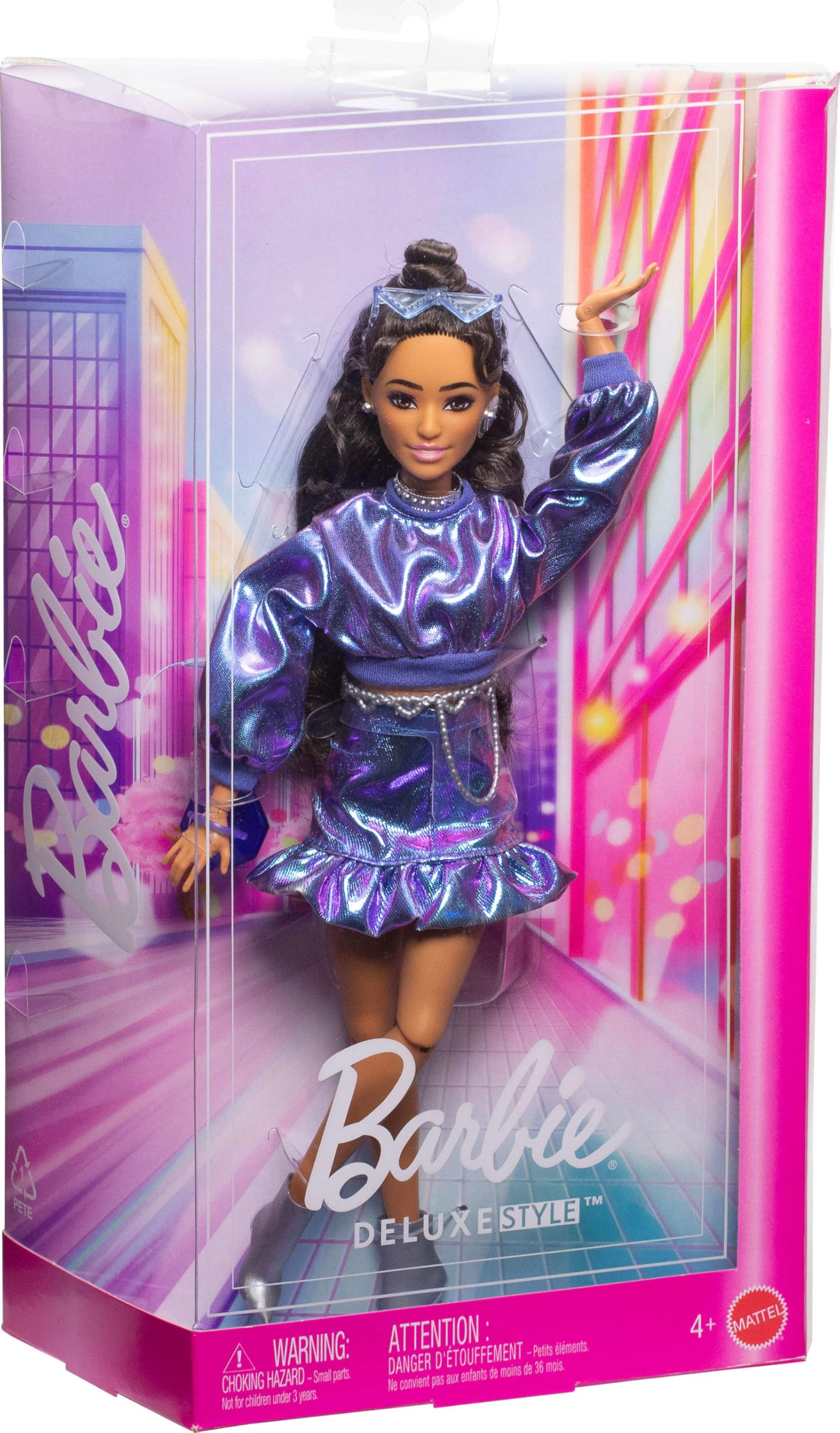 Barbie Deluxe Style Doll #7 Metallic Blue Top & Skirt with Wavy Brown Hair 5