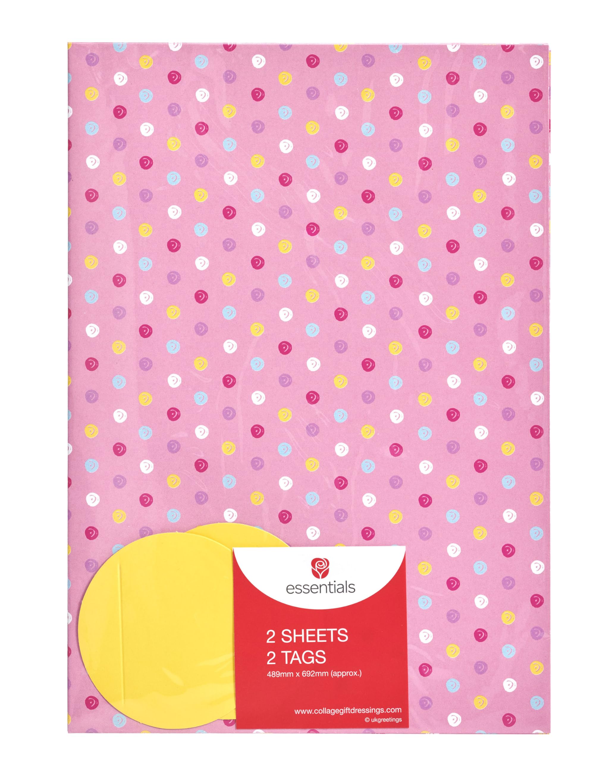UK Greetings Girl's Wrapping Paper - Pink Polka Dot Design | 2 Sheets | FSC Certified