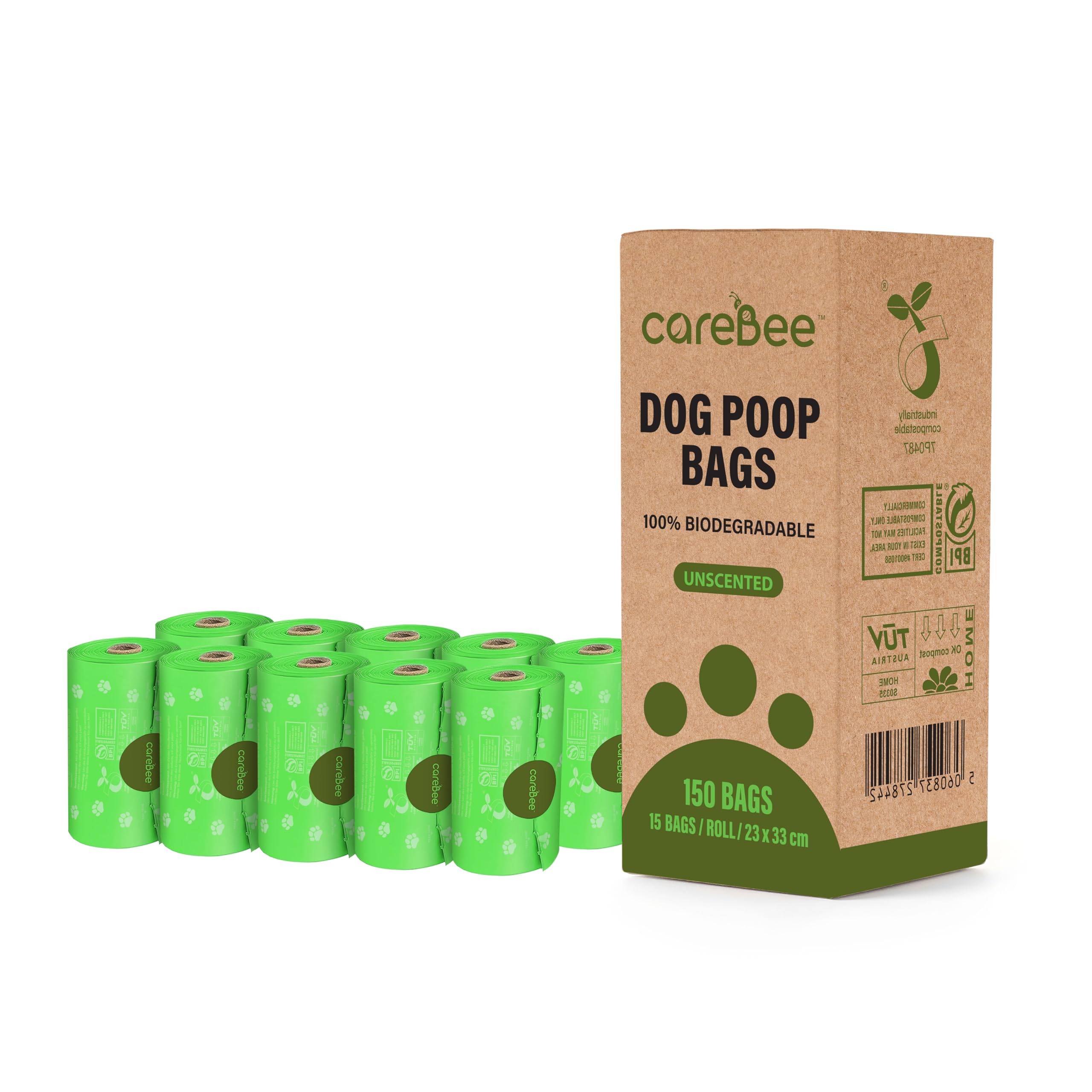 CareBee Dog Poo Bags - 150 Rolls | Extra Thick & Unscented | Gray