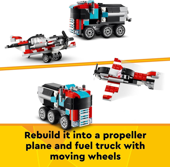 LEGO Creator 3in1 Flatbed Truck with Helicopter - 270 Piece Building Set for Ages 7+