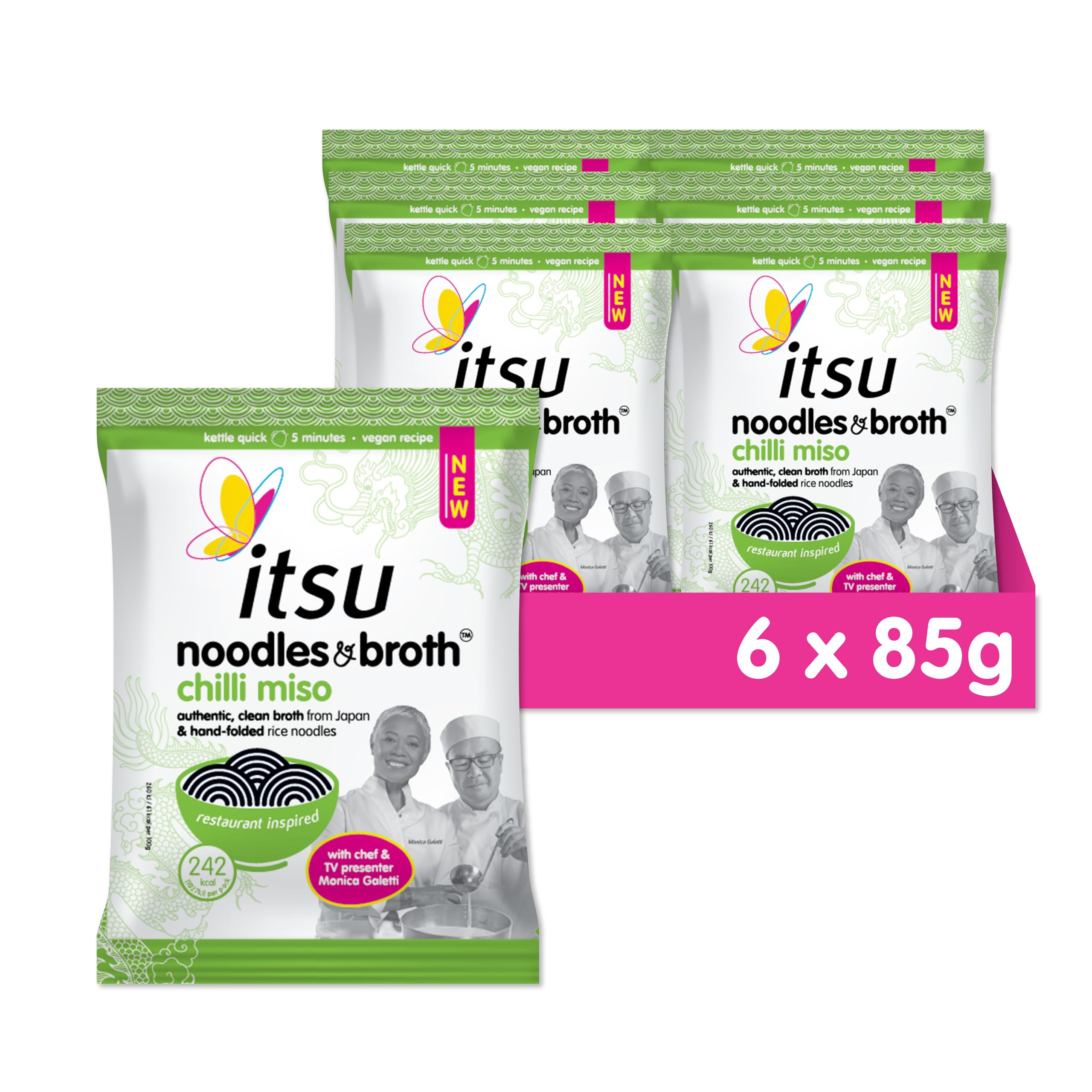 Itsu Chilli Miso Noodles & Broth Pouch 85g - Pack of 6 | Gluten Free Vegan Instant Noodles 4