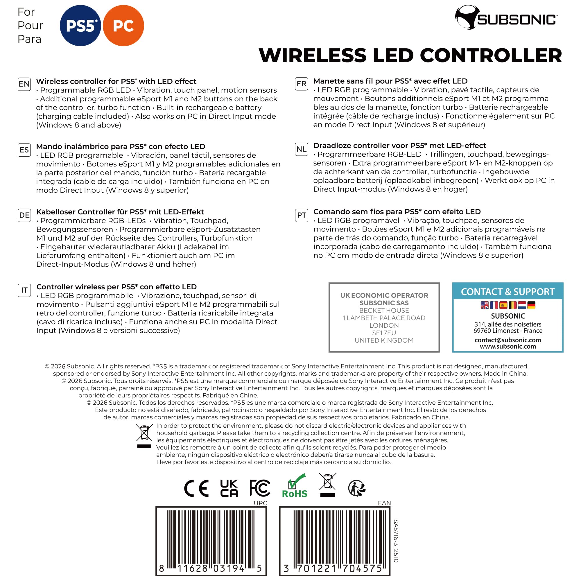 Subsonic – Wireless PS5 Controller with Programmable Paddles, RGB LEDs & Turbo Function 18