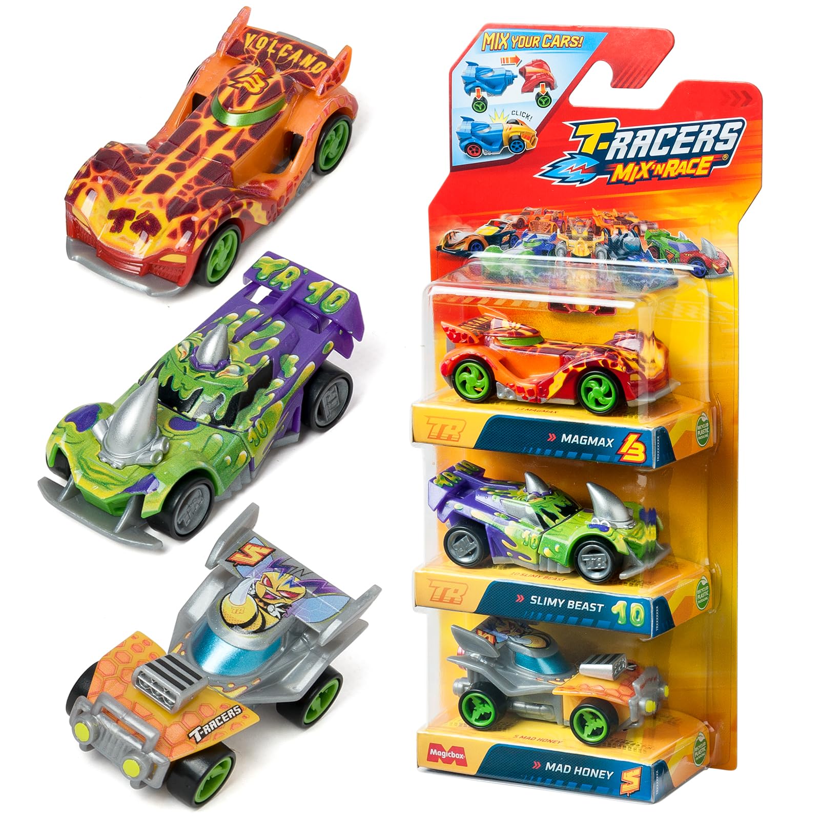 T-RACERS Mix ´N Race 3 Pack – Collectible Interchangeable Cars for Kids 3 Years and Up