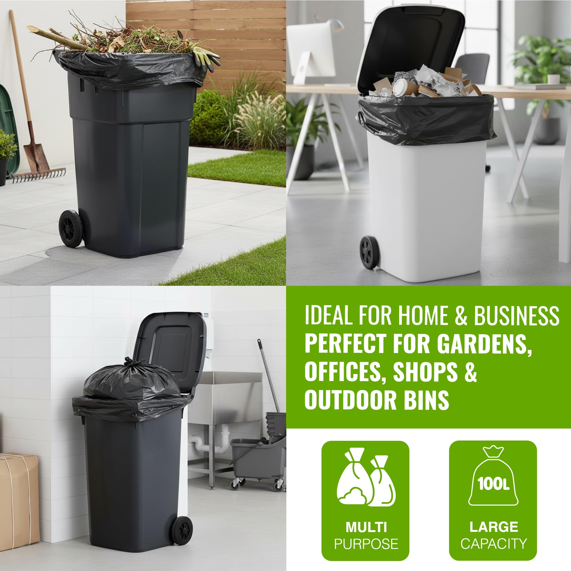 EcoBag 50 Pack Everyday Refuse Sacks - 100L Capacity | Heavy Duty & Leak Resistant 8