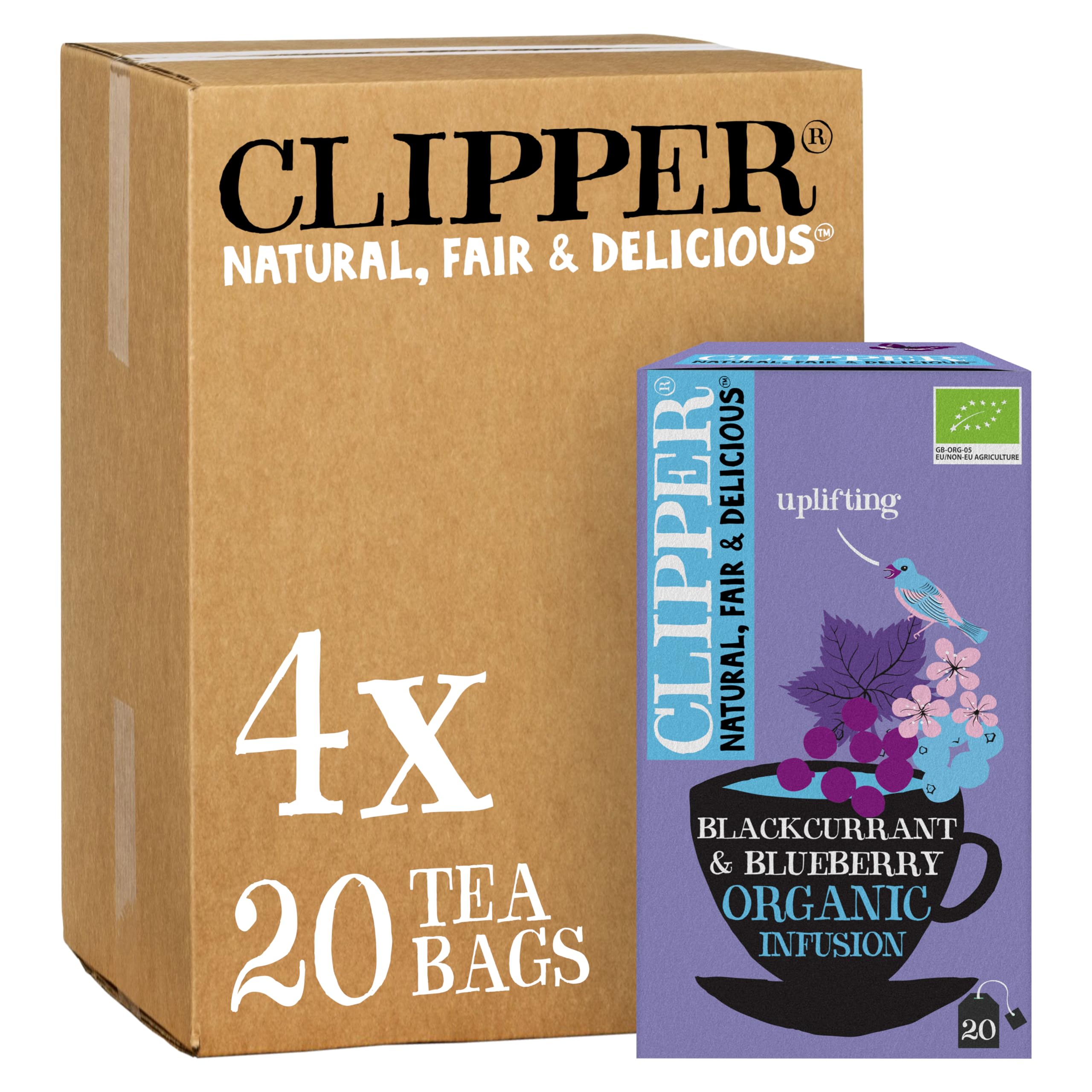 Clipper Organic Blackcurrant & Blueberry Infusion Fruit Teabags - 80 Unbleached Tea Bags