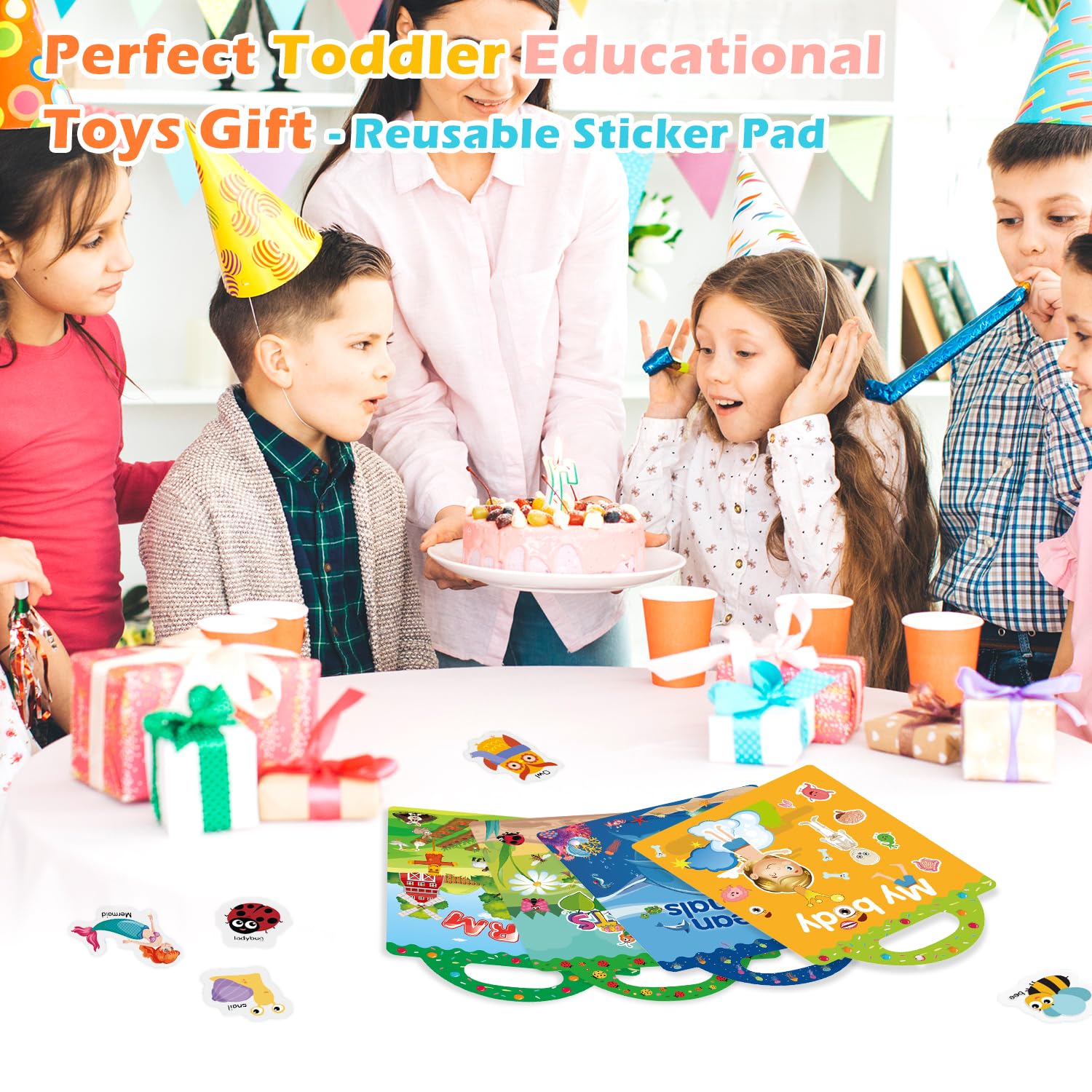 GUYUCOM Reusable Sticker Books 4 Pack - Ocean, Farm, Insect, Body Themes | Educational Learning Toy 7
