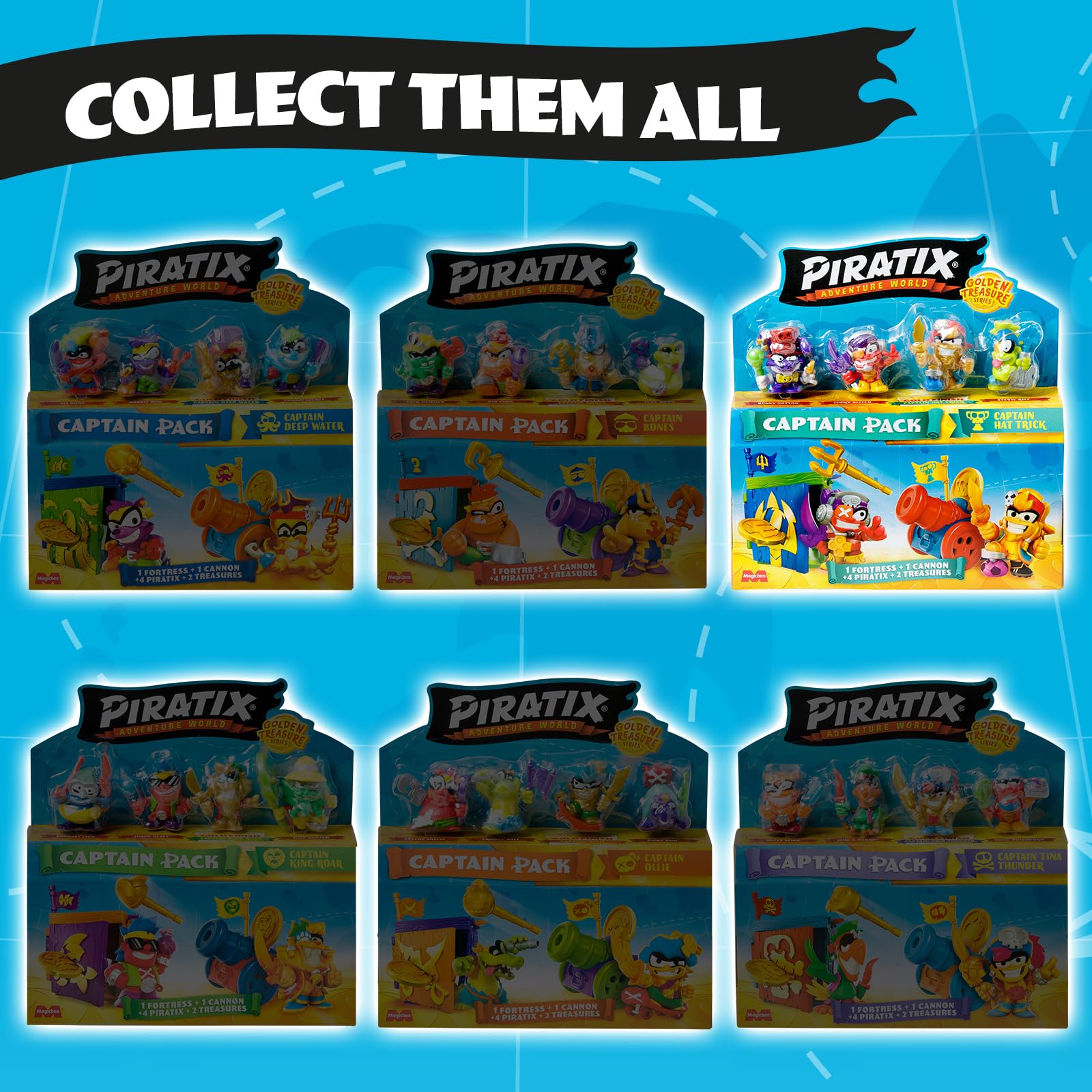PIRATIX Golden Treasure Series – Captain Pack Hat Trick - 4 Collectible Figures with Fortress, Cannon & Exclusive Treasures 8