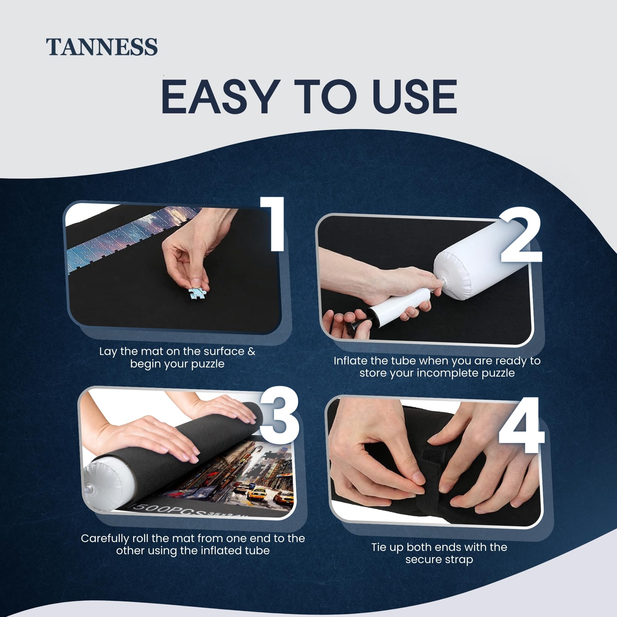 TANNESS Giant Jigsaw Roll Mat for 1500 Pieces Puzzle Storage | Felt, Black, 118cm x 118cm 6
