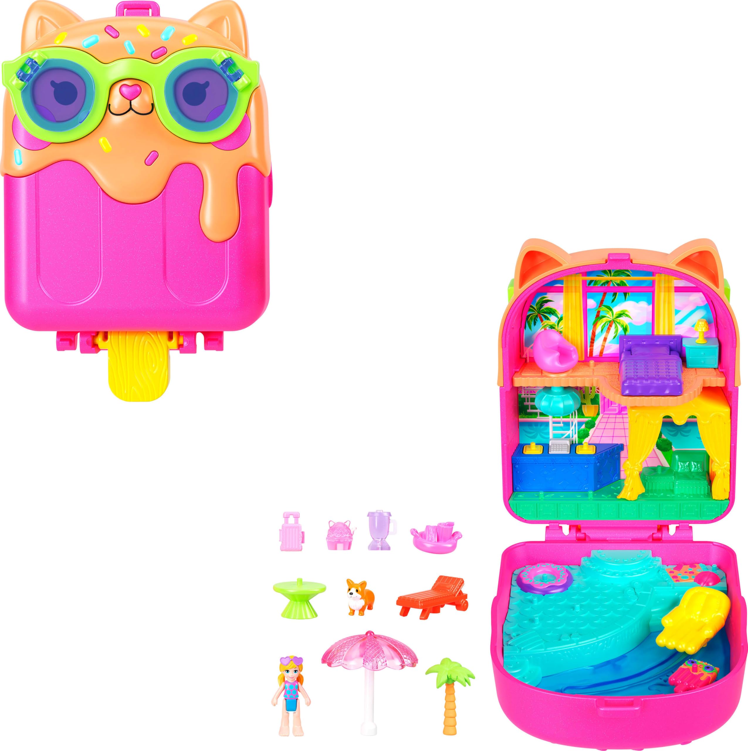 Polly Pocket Kitty Popsicle Resort Compact - Travel Playset with Micro Doll & 11 Accessories 1