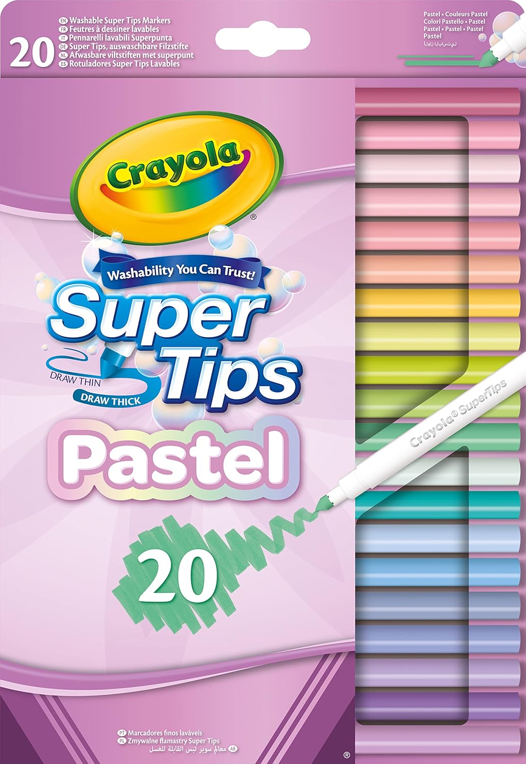 CRAYOLA Pastel SuperTips Washable Markers - 20 Count Conical Tip for Fine & Thick Strokes 1