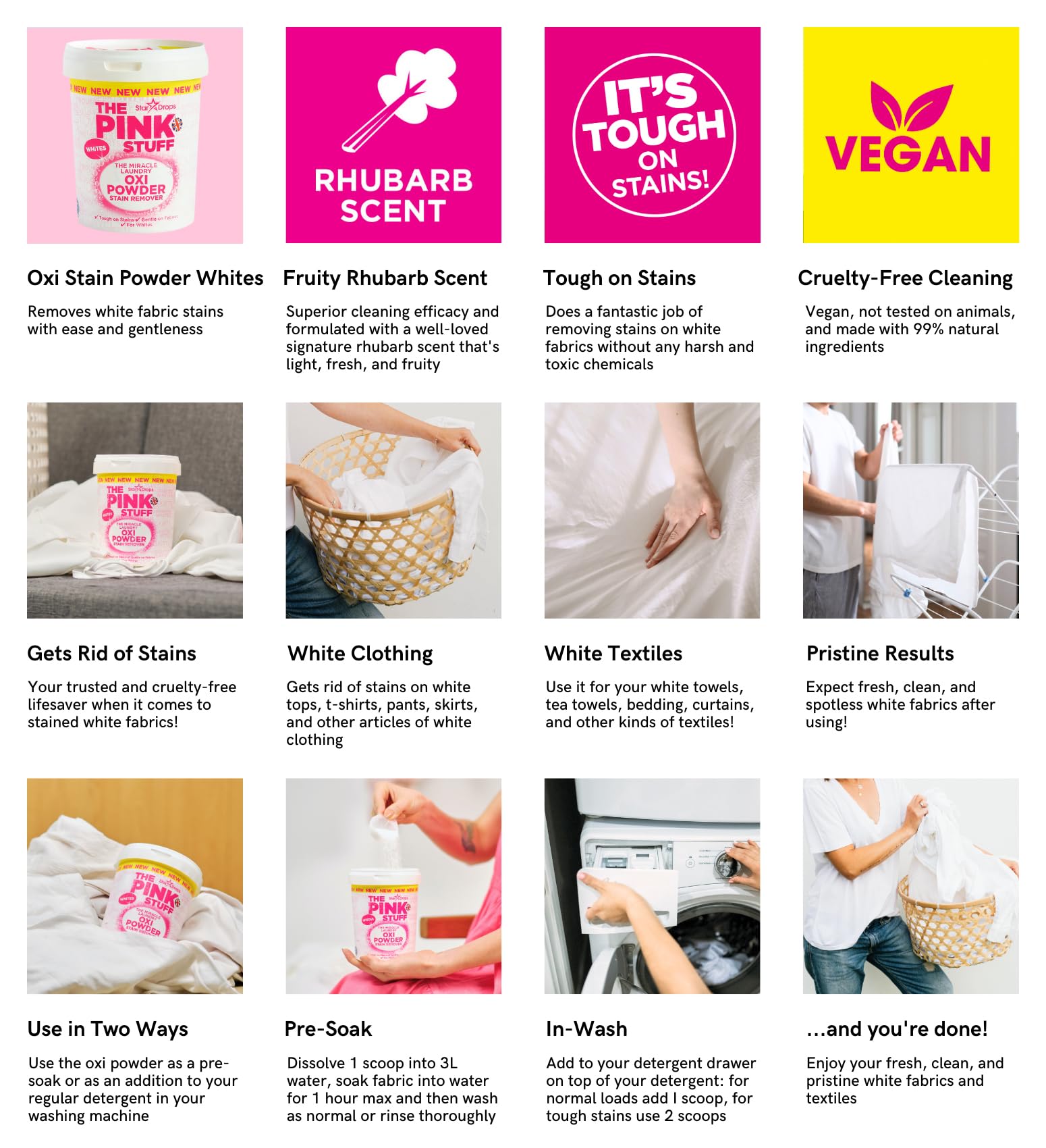 THE PINK STUFF Miracle Laundry Oxi Powder - Stain Remover for Whites | 1kg | Powder