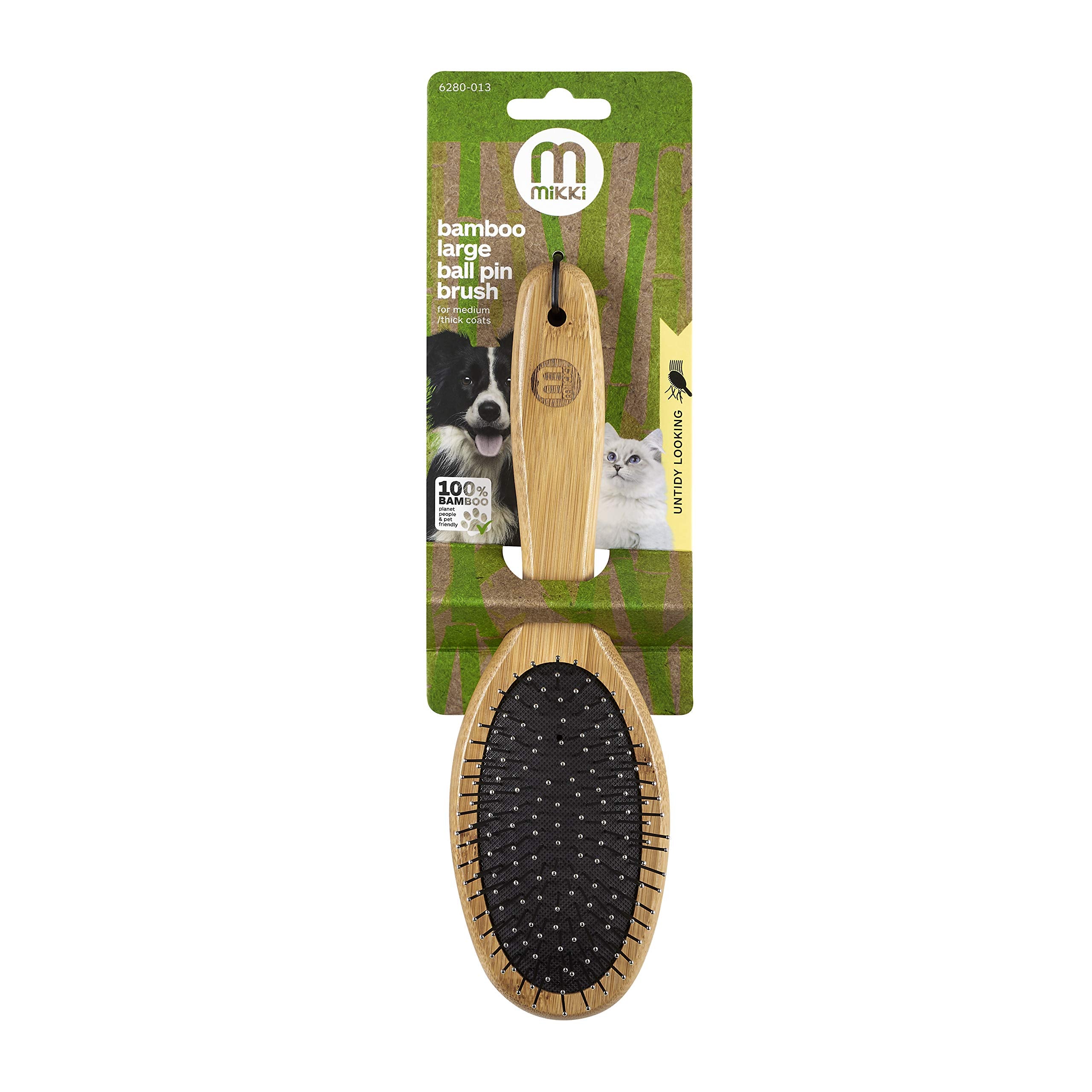 Mikki Bamboo Ball Pin Brush - Eco-Friendly Grooming for Medium to Thick Coats | Large 7
