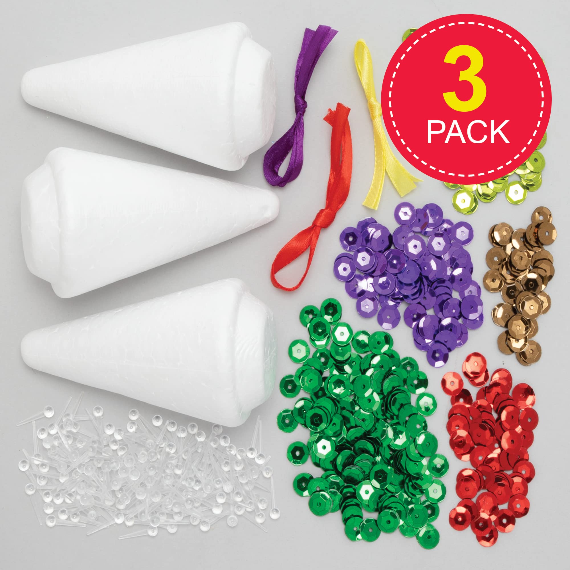 Baker Ross Christmas Tree Sequin Decoration Kits – Pack of 3, Make Your Own Craft Activity 5