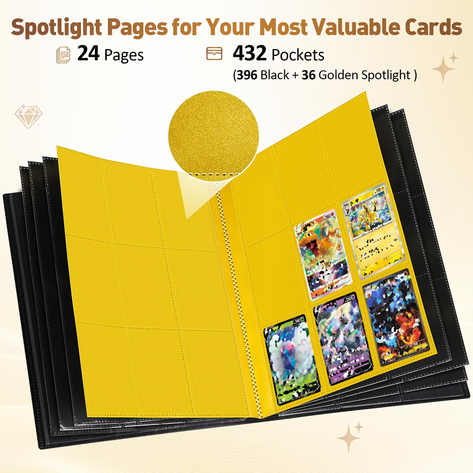 Euqvunn Trading Card Binder - 432 Pockets, 24 Sheets, Black | Archival Safe Storage 3