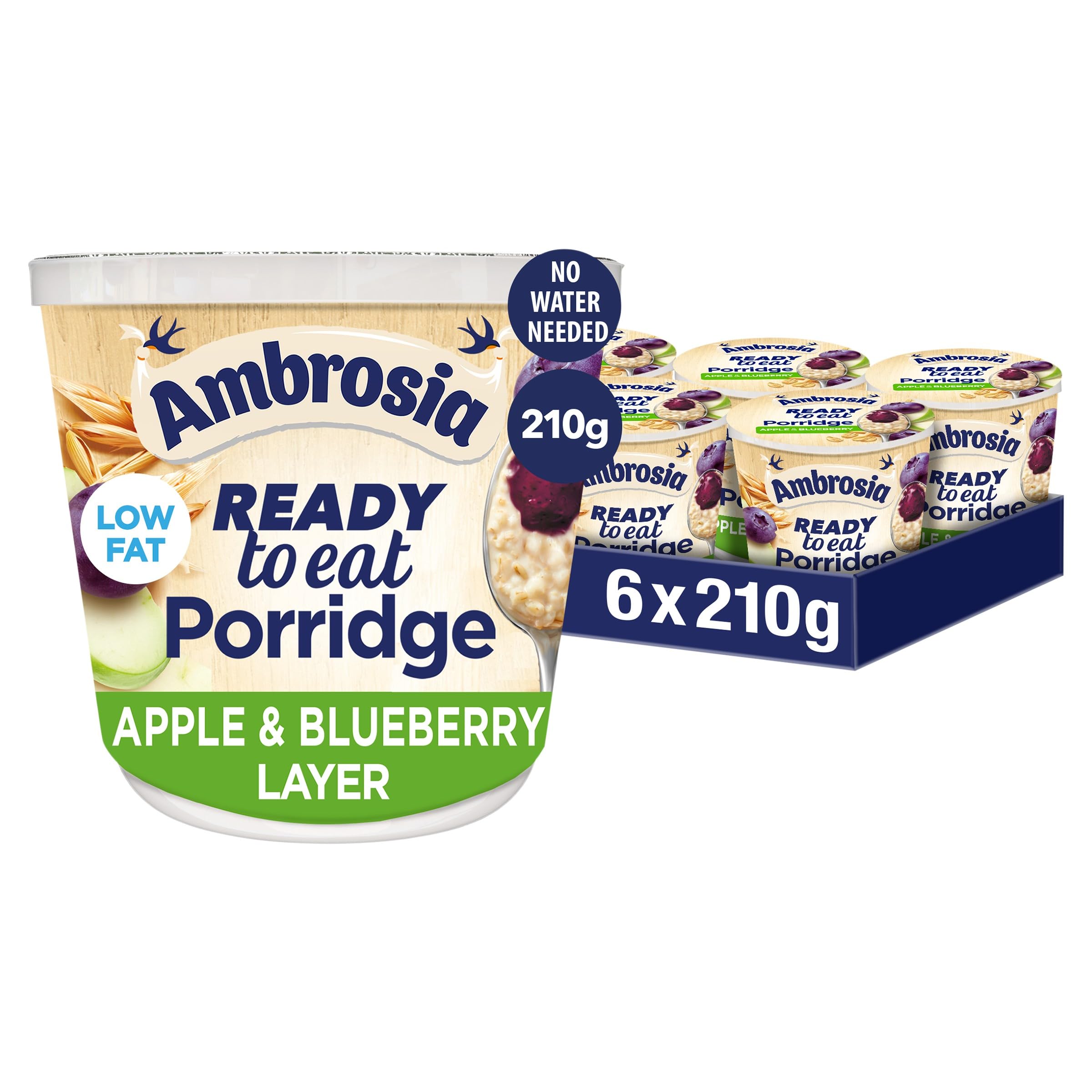 Ambrosia Apple & Blueberry Layered Porridge Pots - Pack of 6 | British Wholegrain Oats