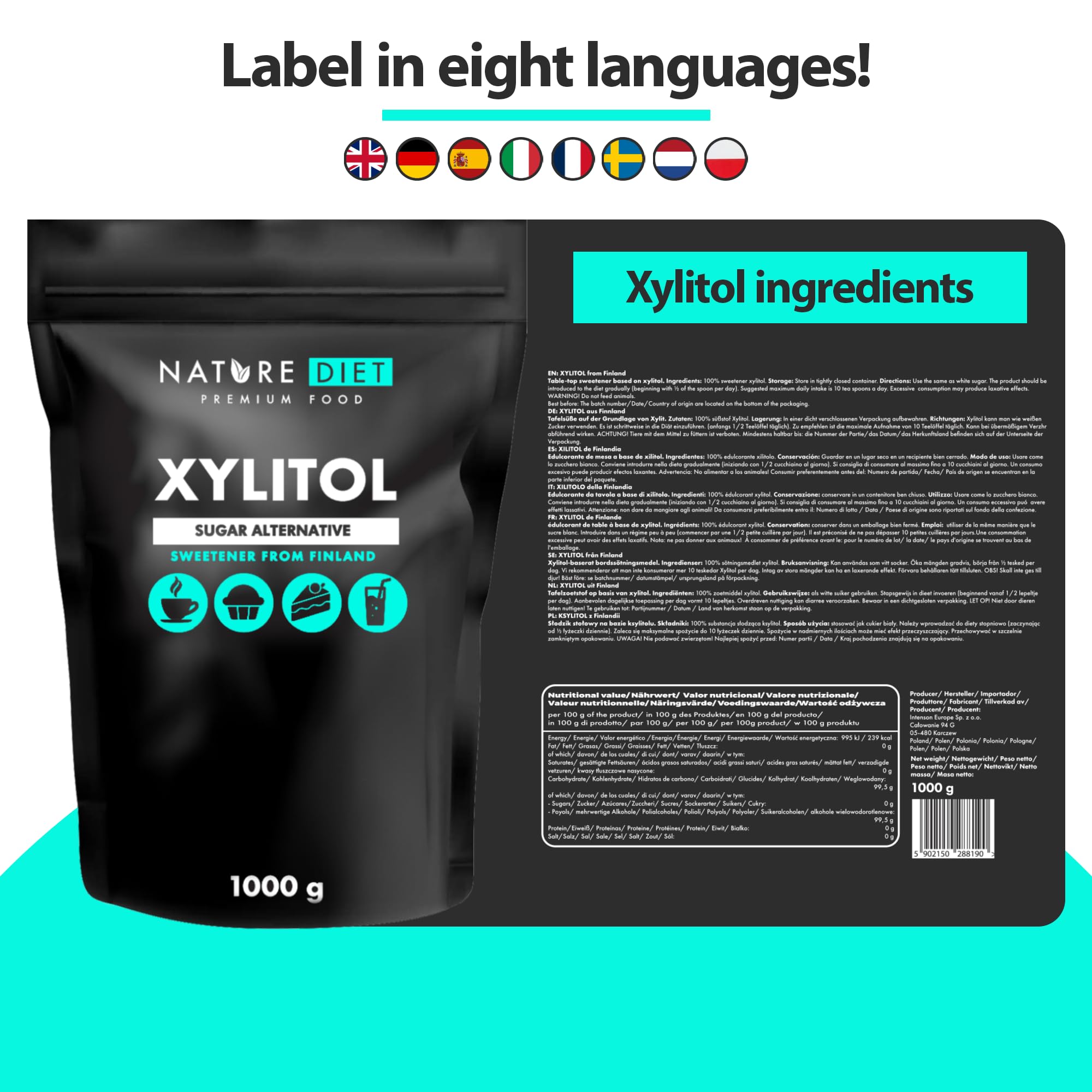 Nature Diet Xylitol Sugar Substitute - 1kg Birch Sugar from Finland | Low GI Sweetener