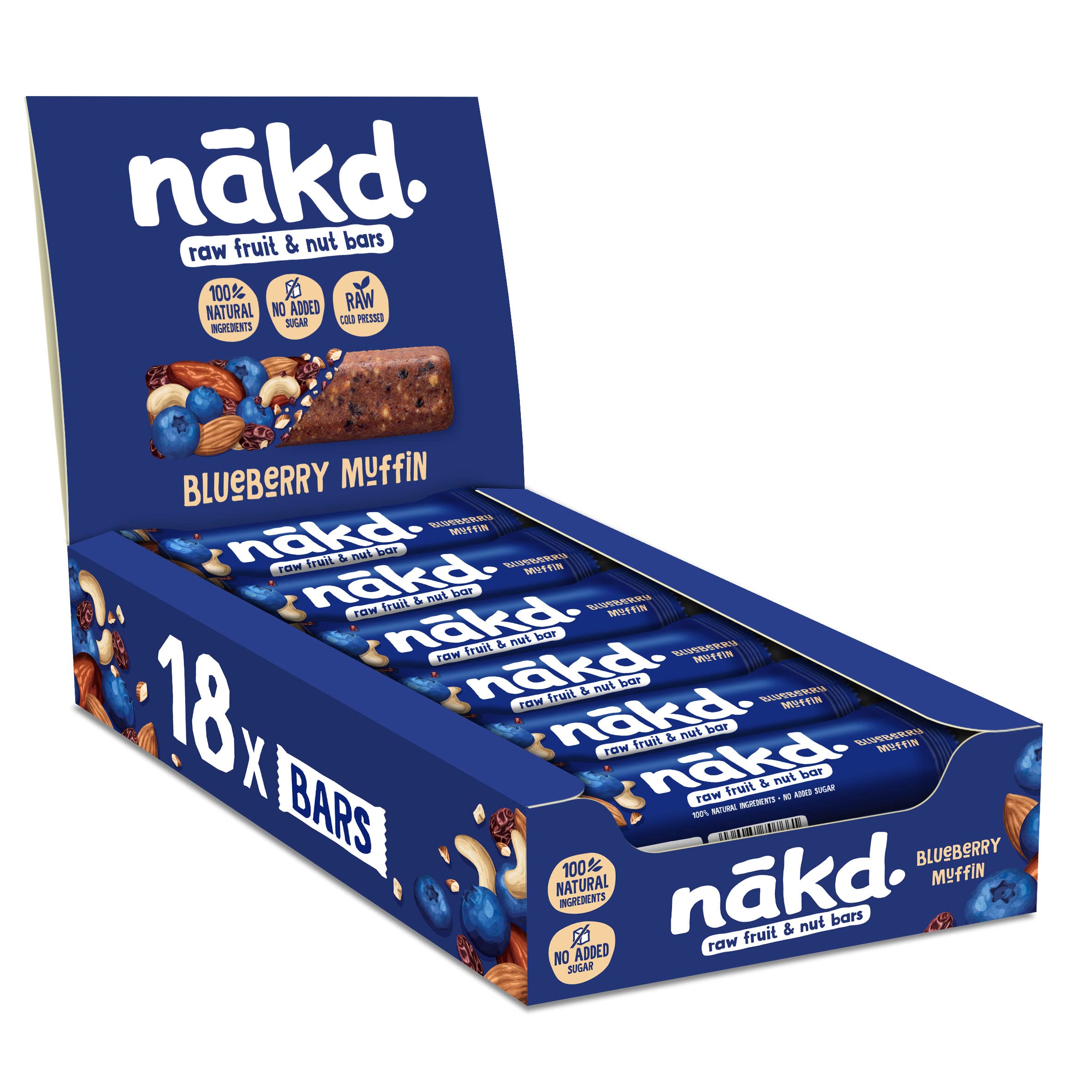 Nakd Blueberry Muffin Raw Fruit & Nut Bars - Vegan, Gluten Free, No Added Sugar - 35g x 18 1