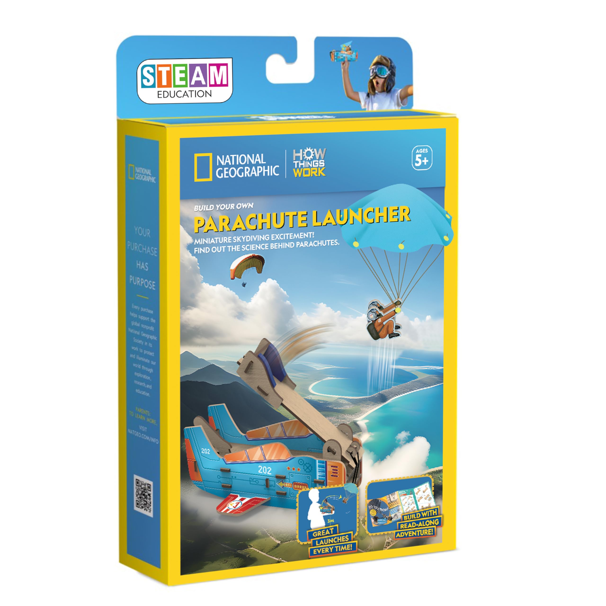 University Games National Geographic Parachute Launcher STEM Kit | Ages 5+ | Cardboard Construction