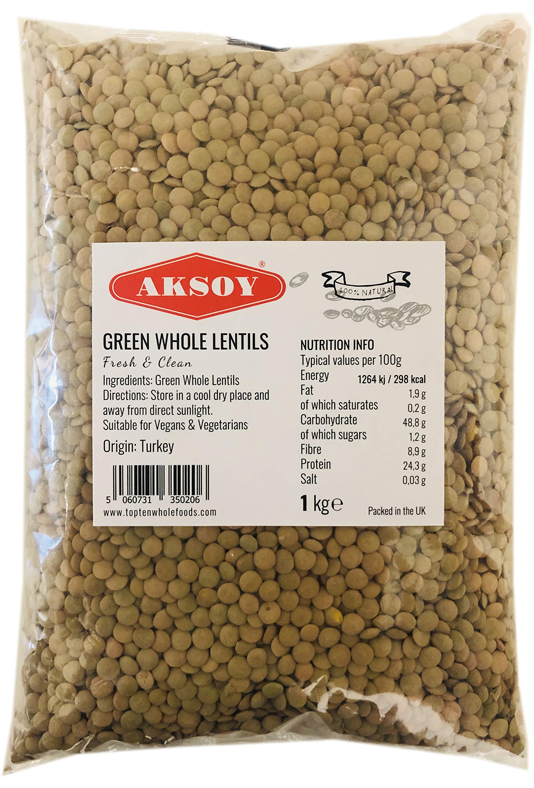 Aksoy Green Whole Lentils 1KG – High Protein, Fiber-Rich Pulses for Salads and Curries 1