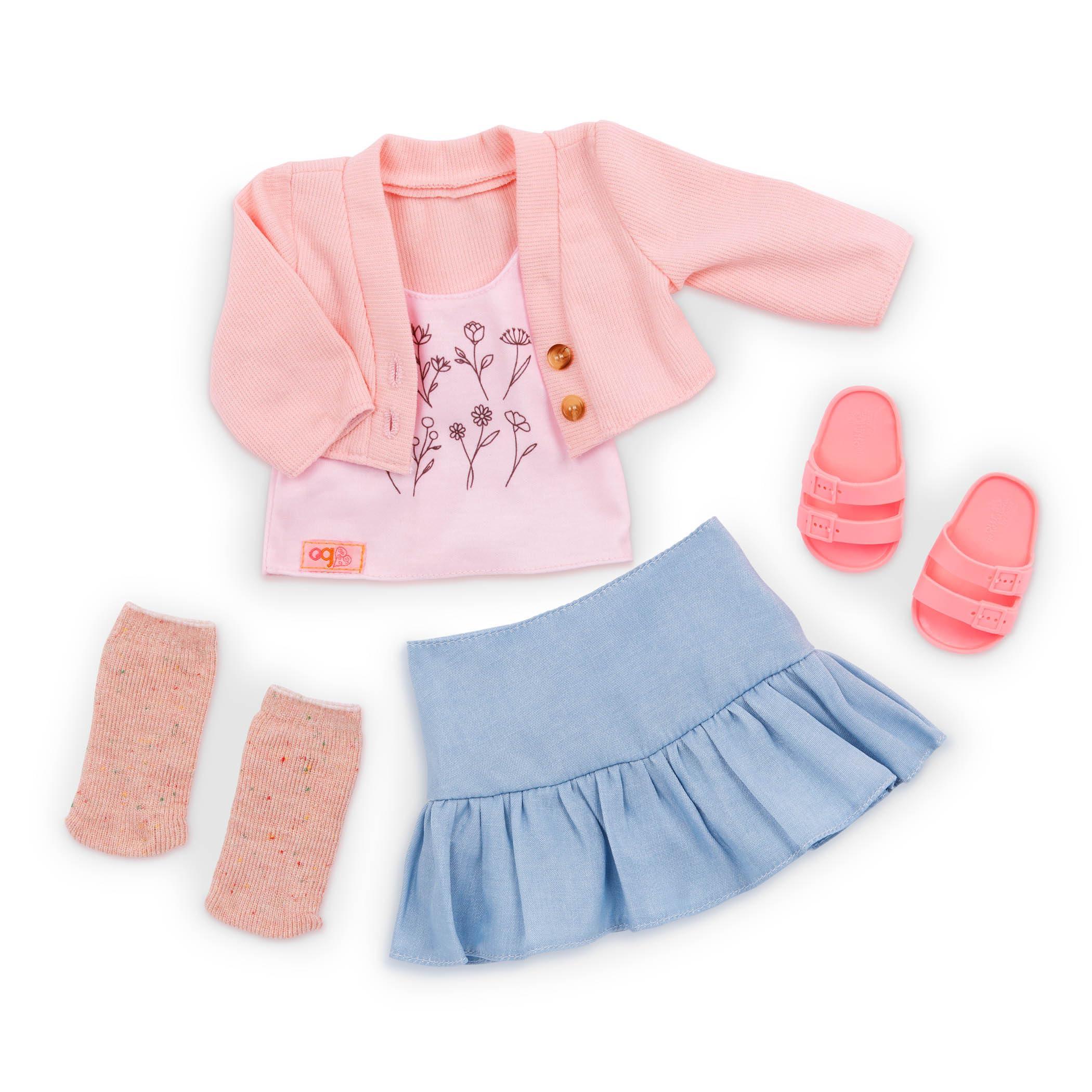 Our Generation Country Charm 18-Inch Doll Clothes Set - Pink Sweater & Blue Skirt Outfit for Ages 3+ 7