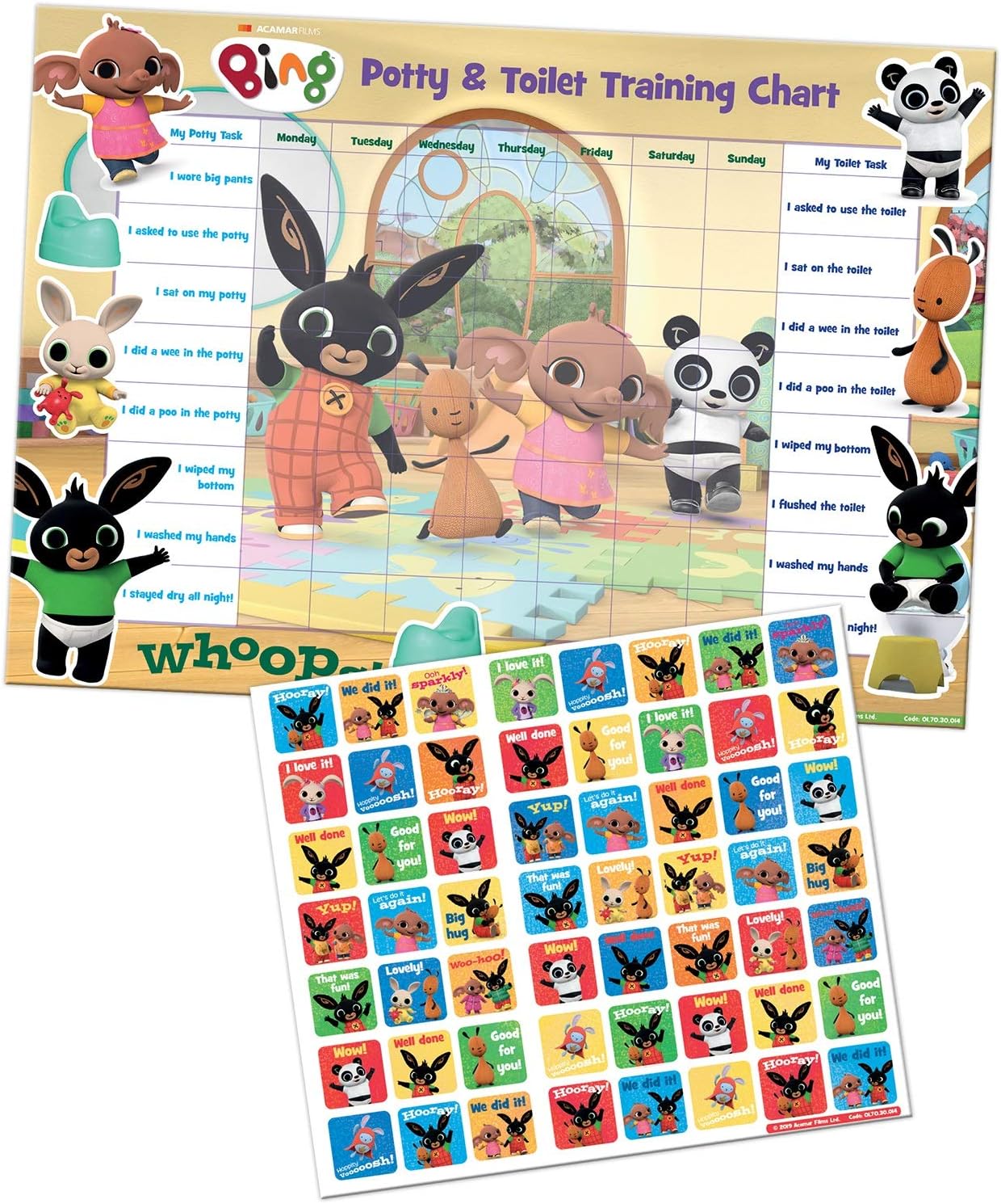 Bing Potty & Training Reward Chart with 56 Reusable Stickers - Ages 3-6