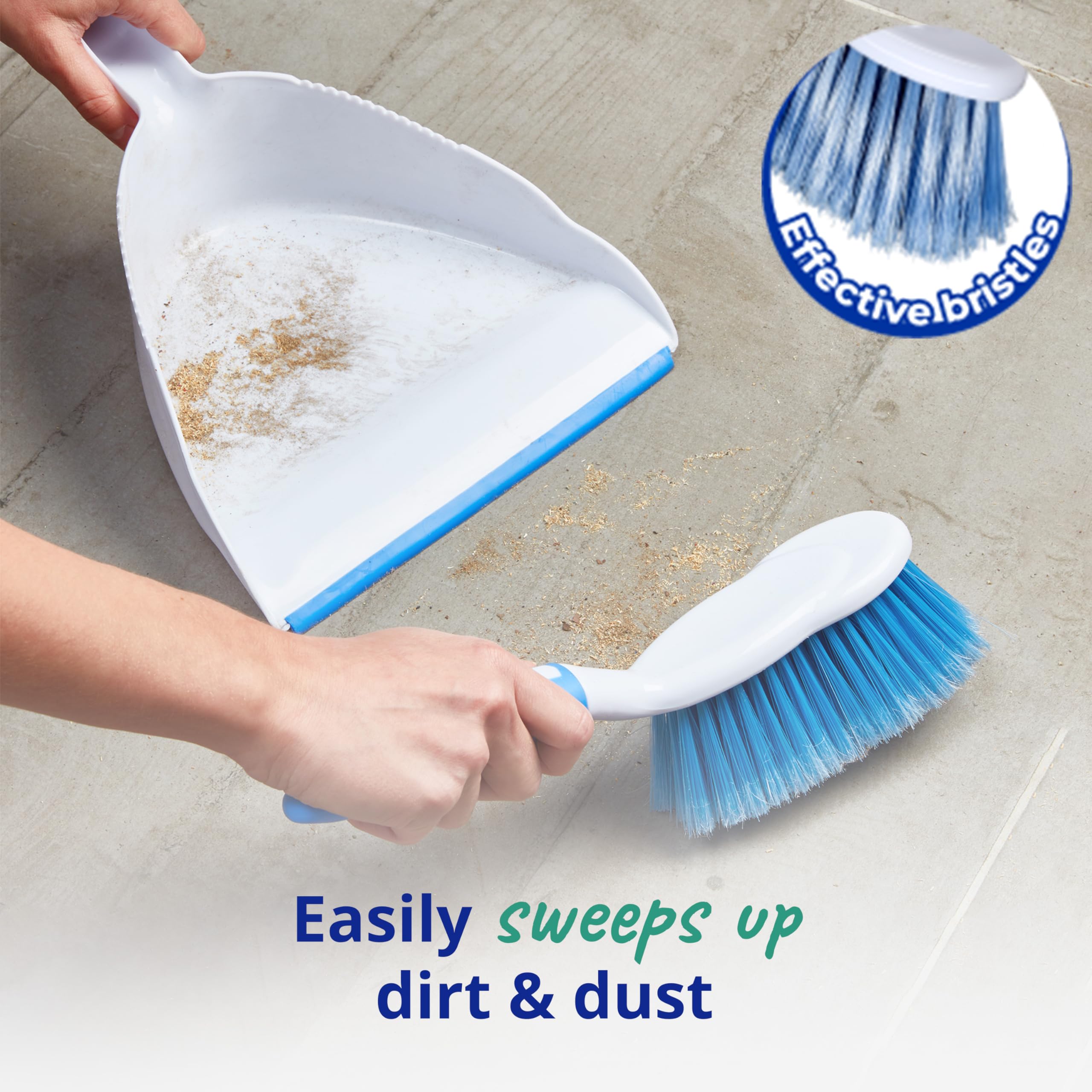 Spontex Dustpan and Brush Set - Large Capacity Dustpan with Rubber Lip | Durable Bristles | White