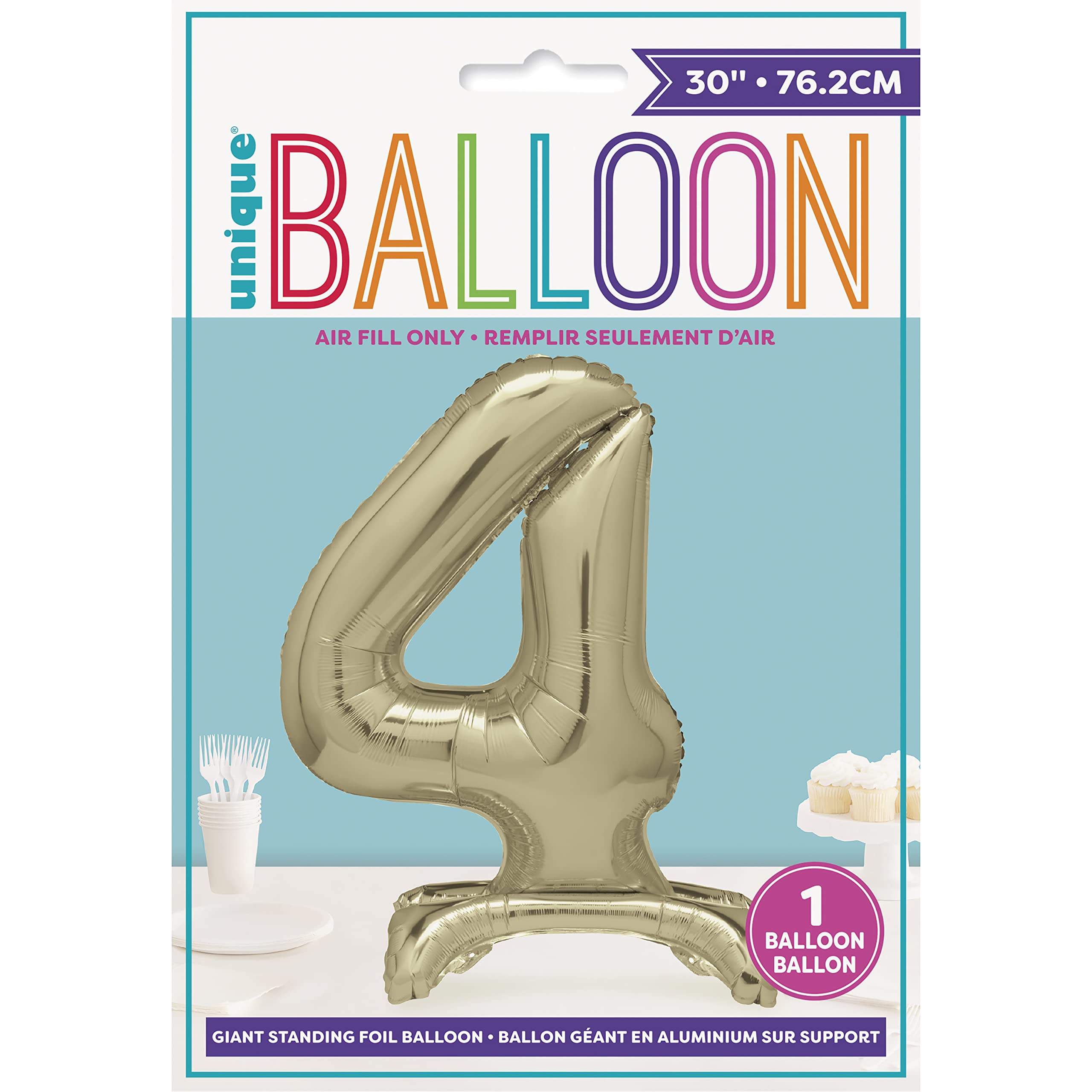 Gold Standing Number 4 Foil Balloon 30" - Giant Shaped Party Decoration 2