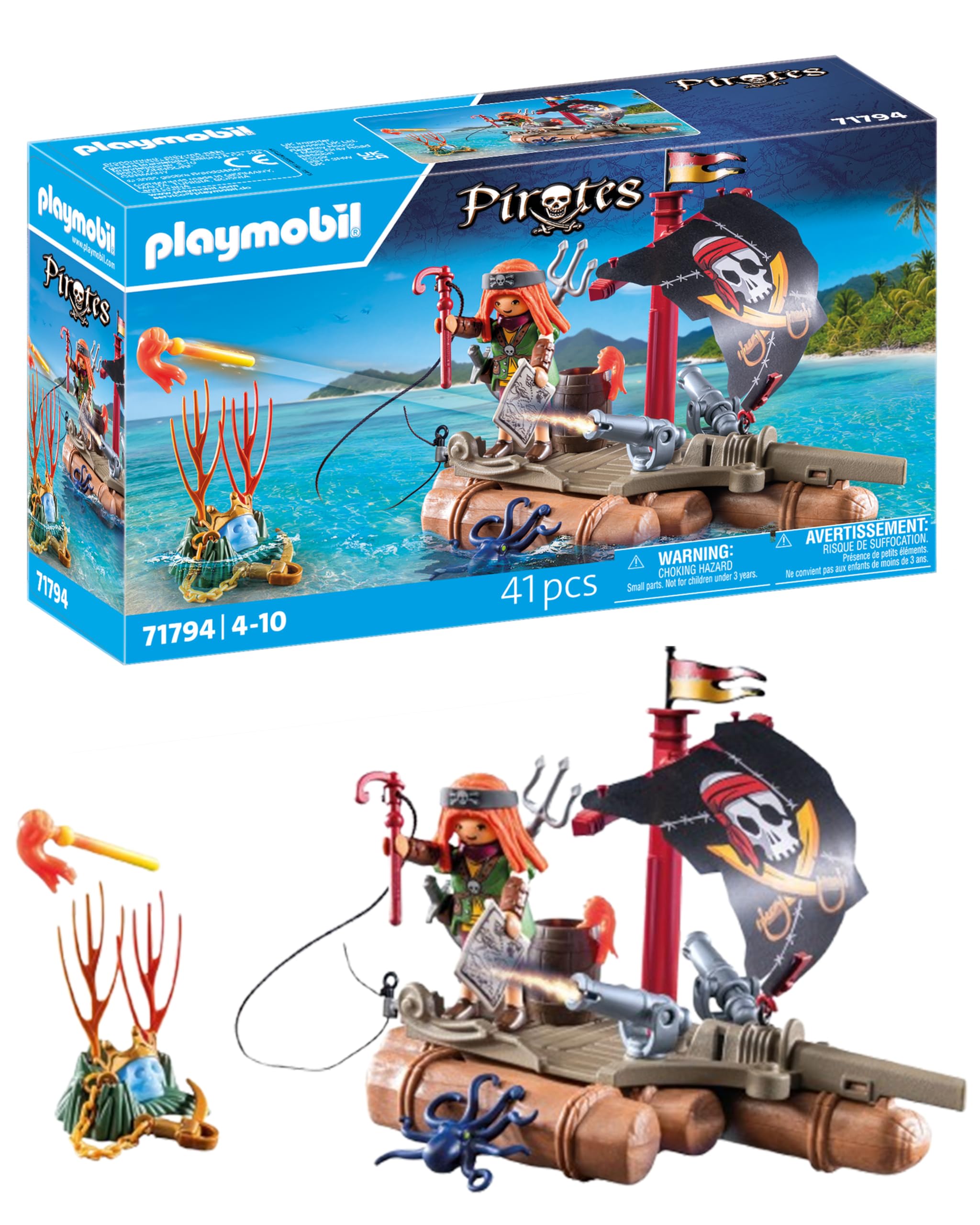 Playmobil Pirate Raft Treasure Recovery Playset - Interactive Ballista Action for Kids 4+ 4