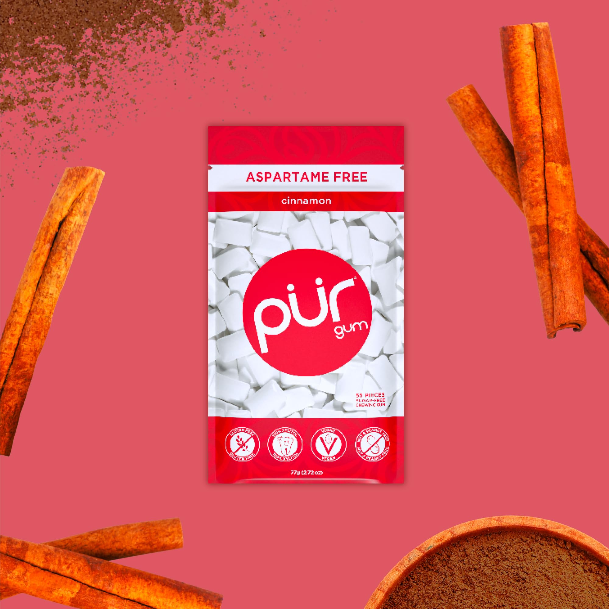 PUR Gum Sugar Free Chewing Gum, Natural Cinnamon Flavor, Xylitol Sweetened, 55 Count (3 Pack) 3