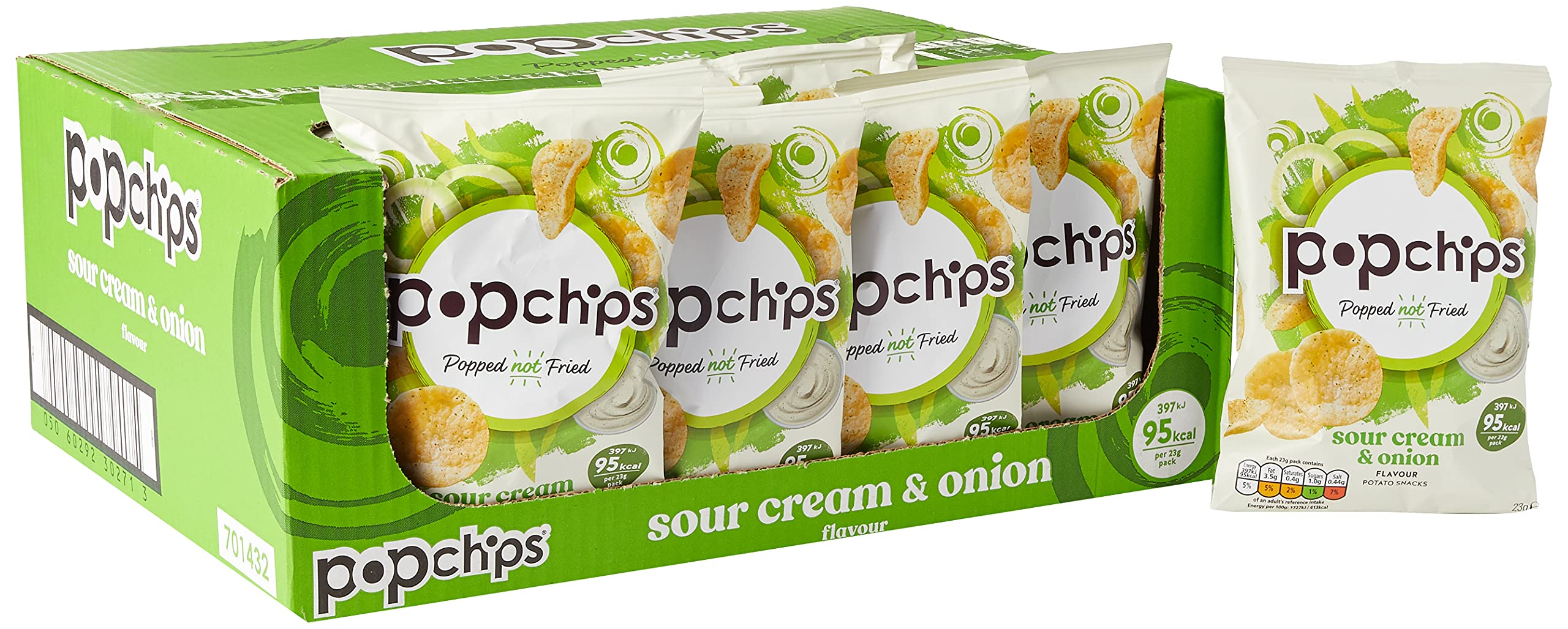 Popchips Sour Cream and Onion Popped Potato Chips - 24 Pack (23g Each), No Artificial Flavours, Vegan Friendly