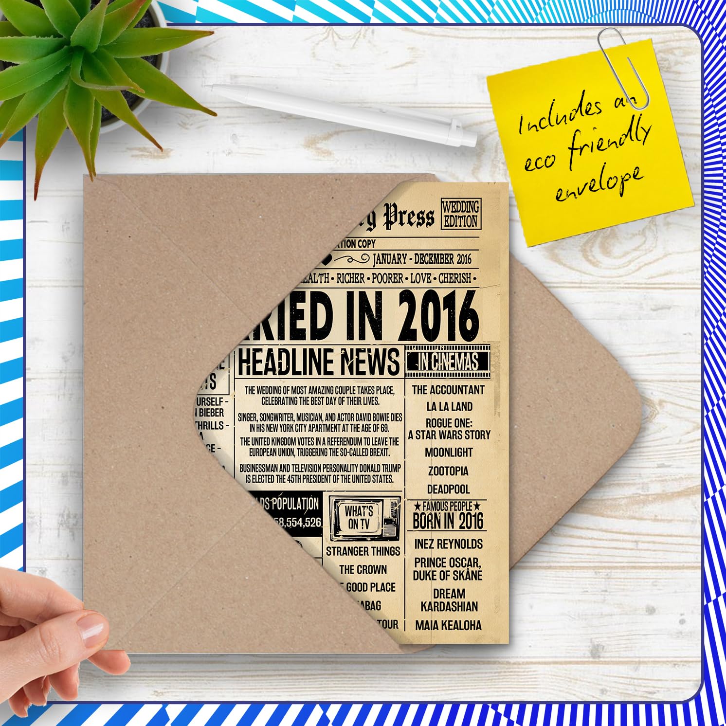 Stuff4 10th Anniversary Card for Women Men - Vintage Newspaper Married in 2016, 5x7 Inch Greeting Card 5