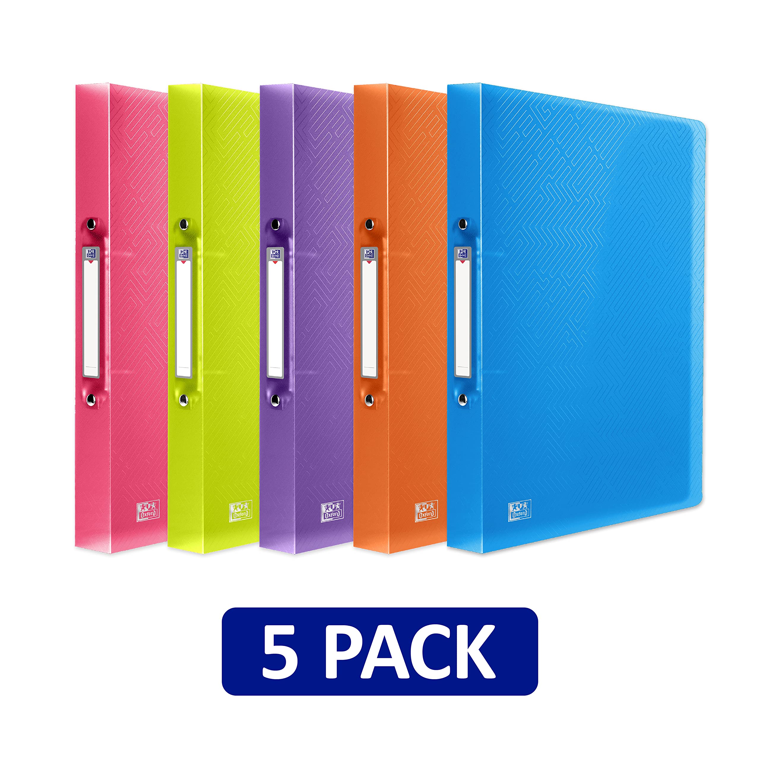 Oxford 2 Ring O-Ring Binder - A4, 40mm Spine, 250 Sheet Capacity | 5 Pack Assorted Colours