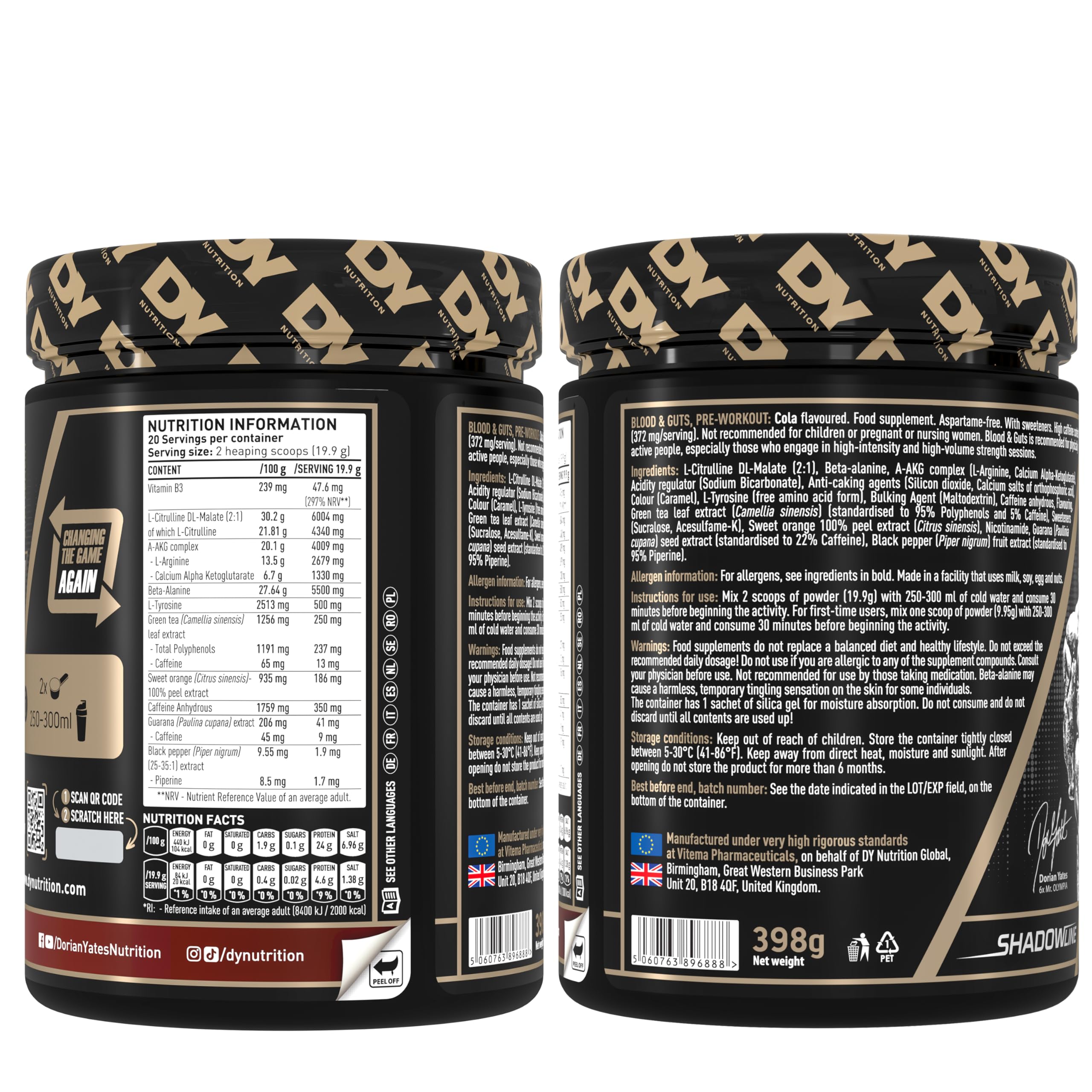 DY Nutrition Blood & Guts Pre Workout Powder - 380g Cola | 20 Servings | High Strength
