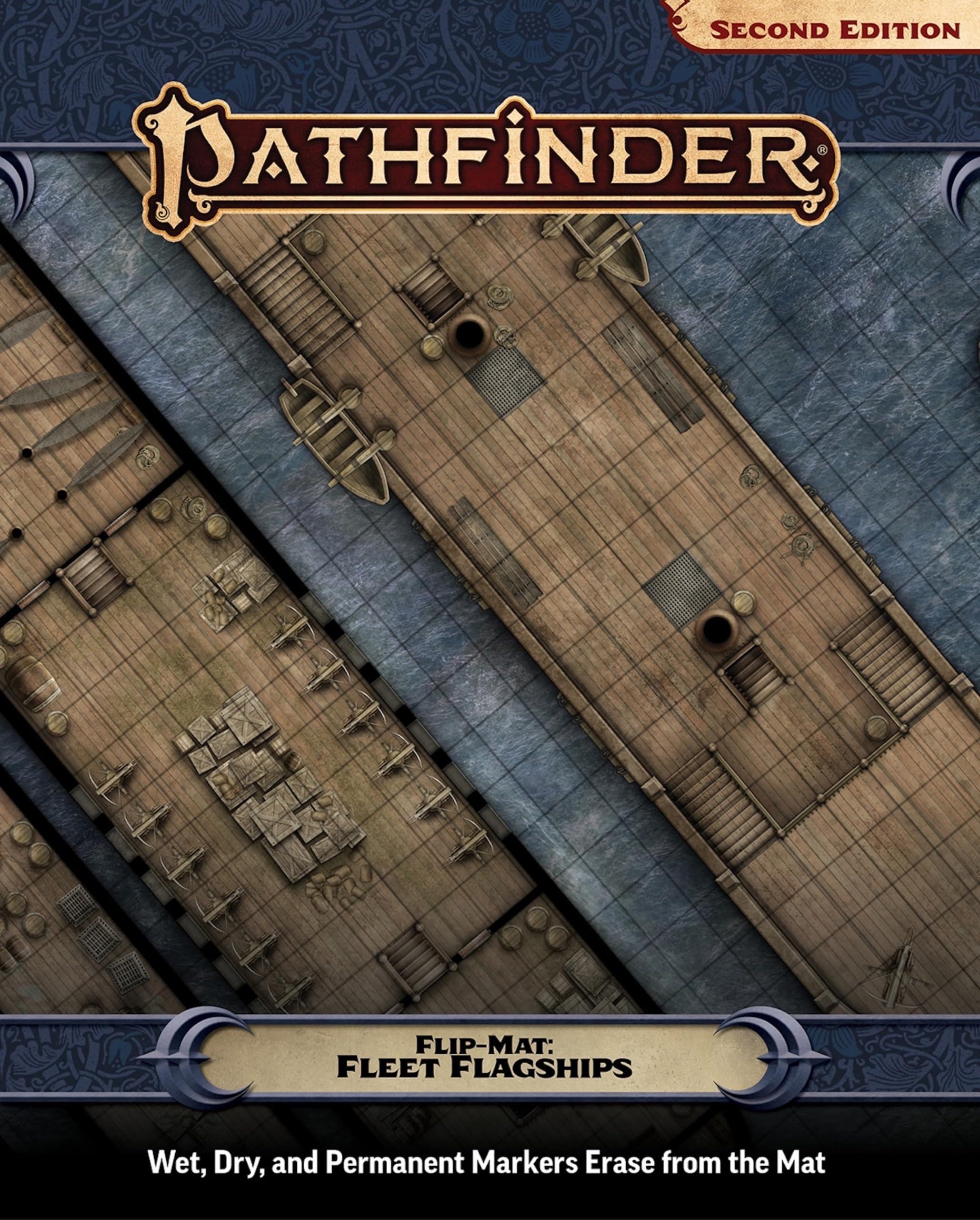 Paizo Pathfinder Flip-Mat: Fleet Flagship - Double-Sided Map for Roleplaying Games | 20.65 x 25.4 cm