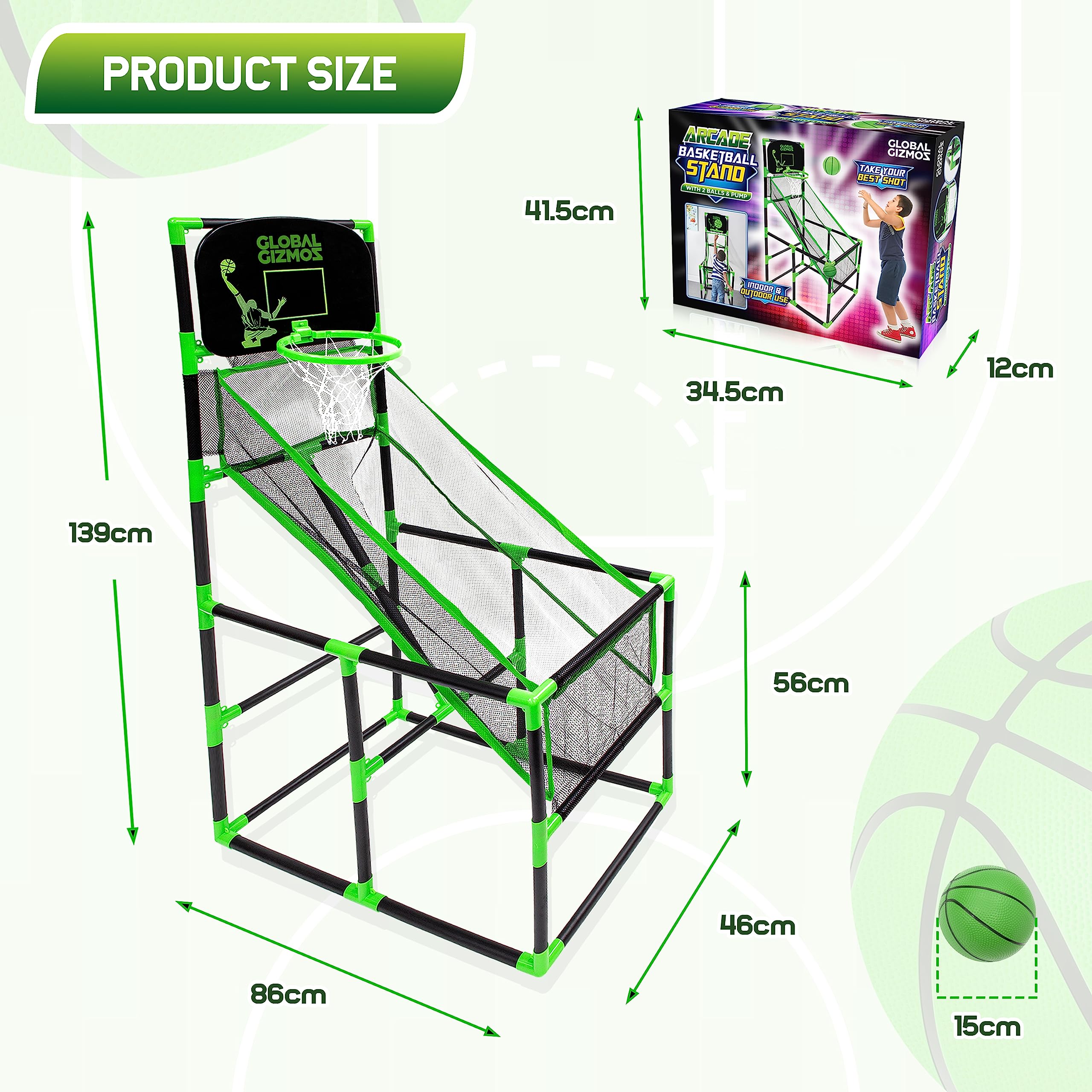 Global Gizmos 55629 Arcade Basketball Hoop - Indoor/Outdoor Use with 2 Balls & Pump 4