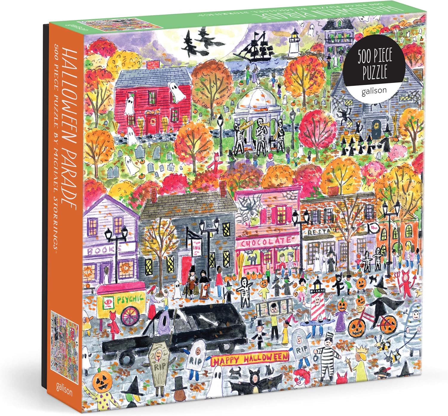 Galison Michael Storrings Halloween Parade 500 Piece Puzzle - Family Jigsaw for Ages 13+ 1