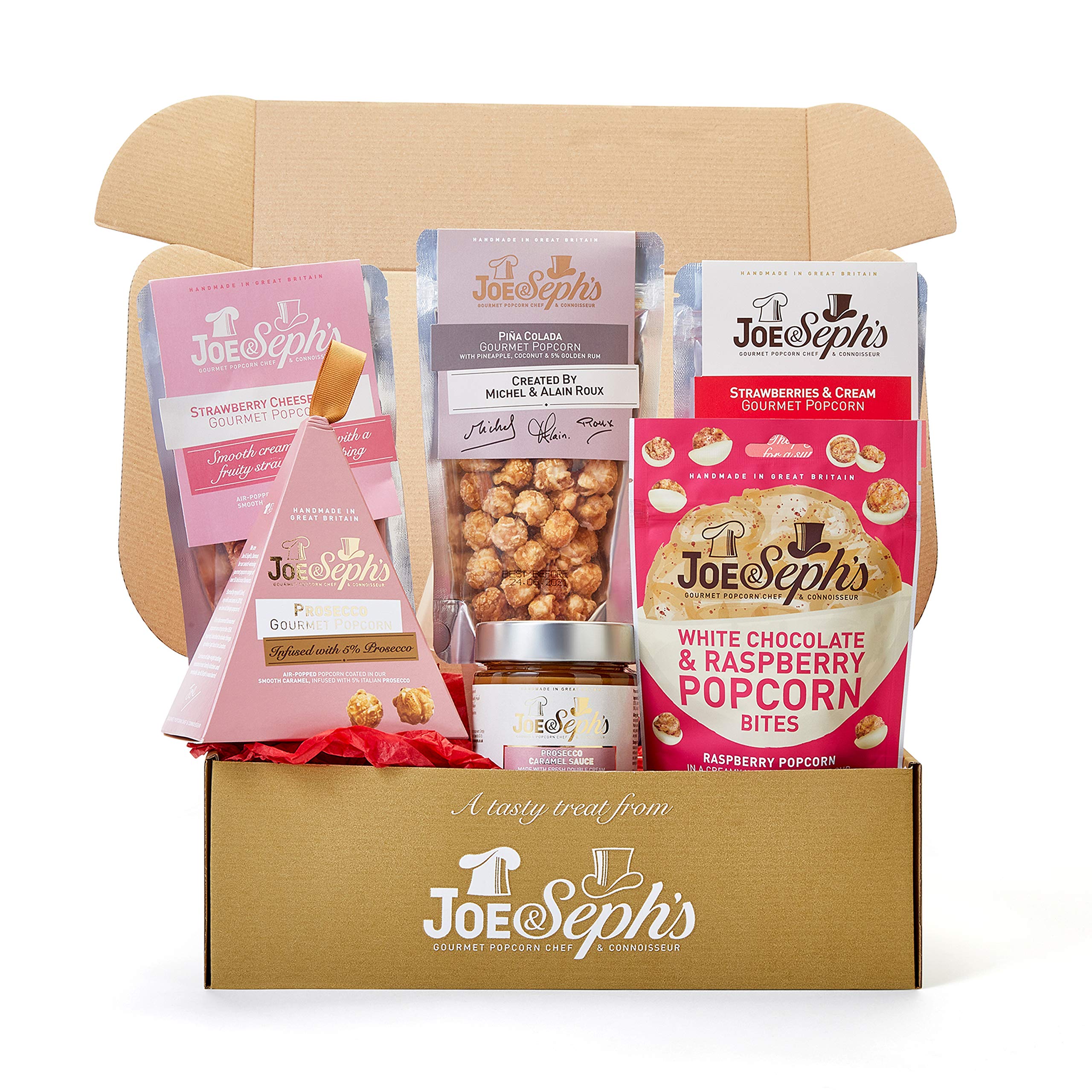Joe & Seph's Popcorn Pamper Gift Box - Gourmet Popcorn Collection with Prosecco & Chocolate Flavors 6