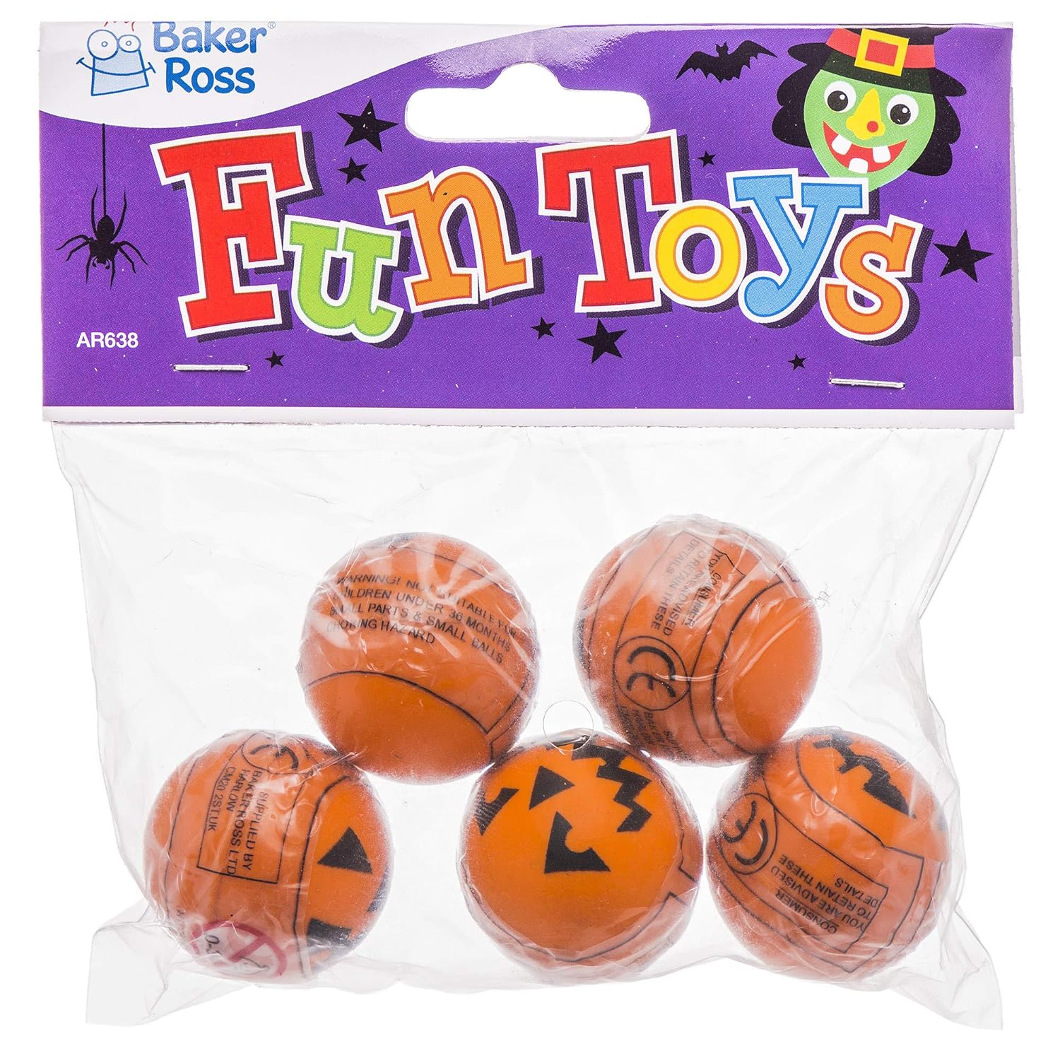 Baker Ross AR6382 Pumpkin High Bouncy Balls - 5 Assorted Designs, Party Bag Fillers for Kids 2