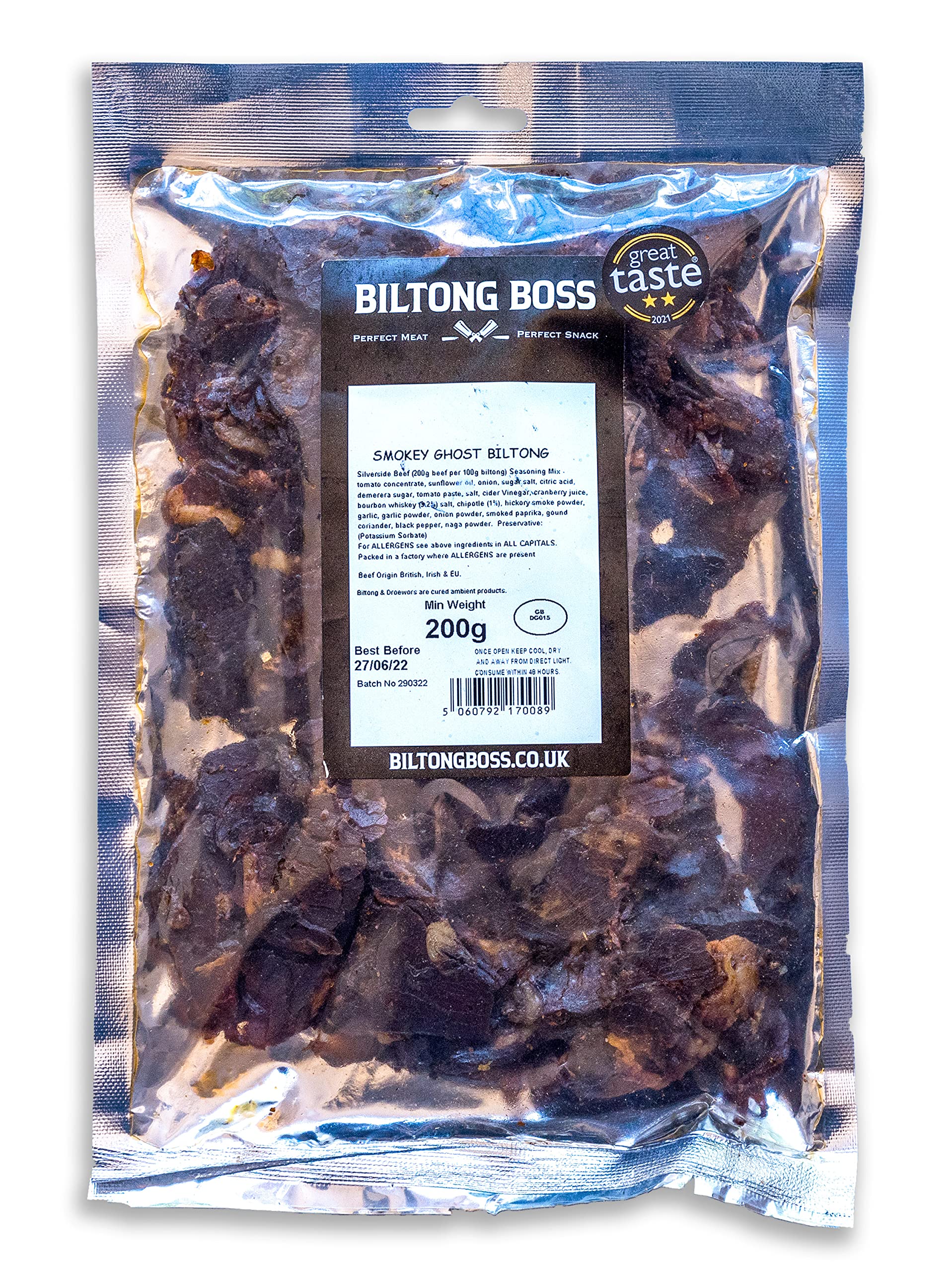 Biltong Boss Smoky Ghost Beef Biltong - High Protein | 45.2g Protein per 100g | 200g Pack