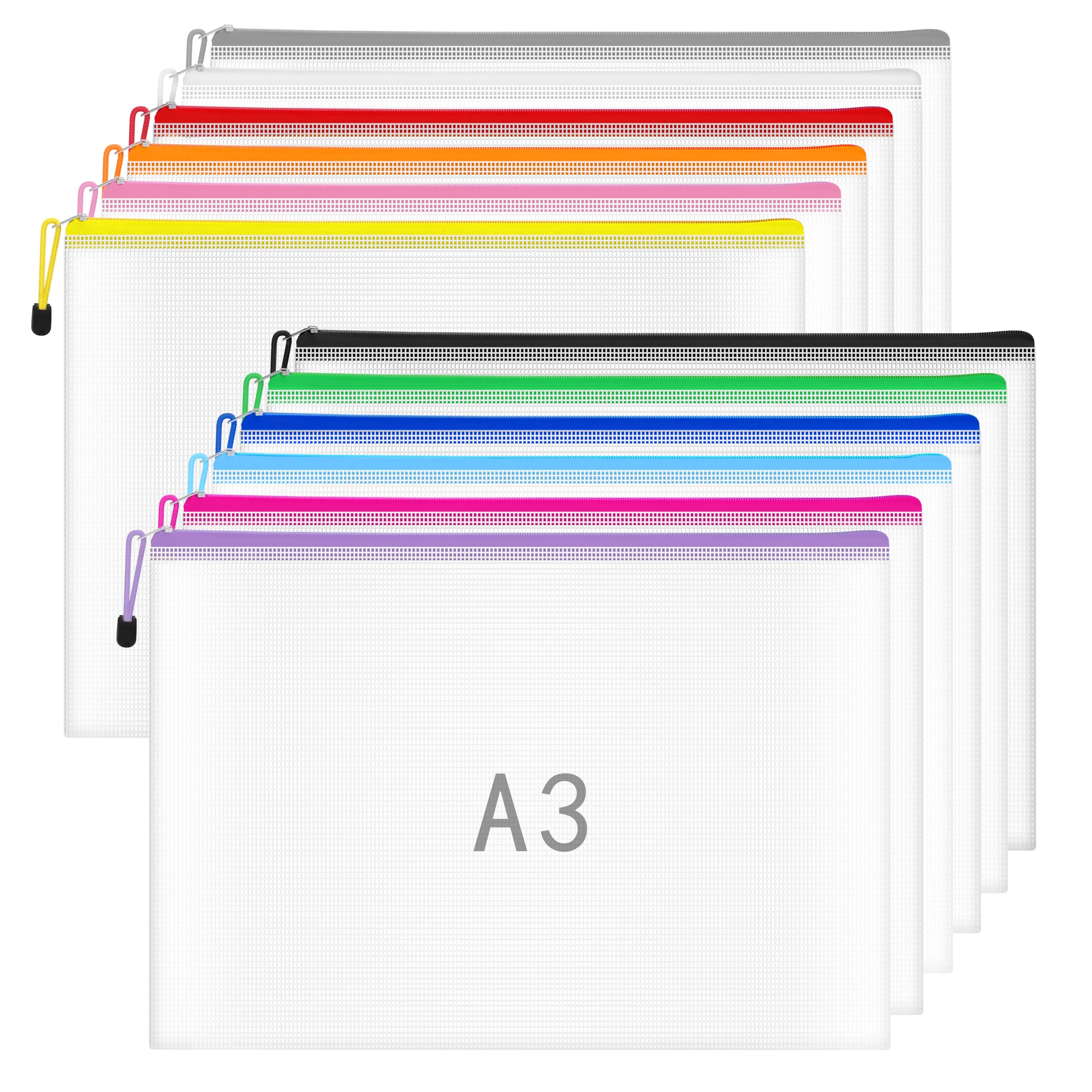 NORTHERN BROTHERS A3 Plastic Zip Wallets - 12 Colours Document Folder | 43 x 31cm PVC | Hanging Style