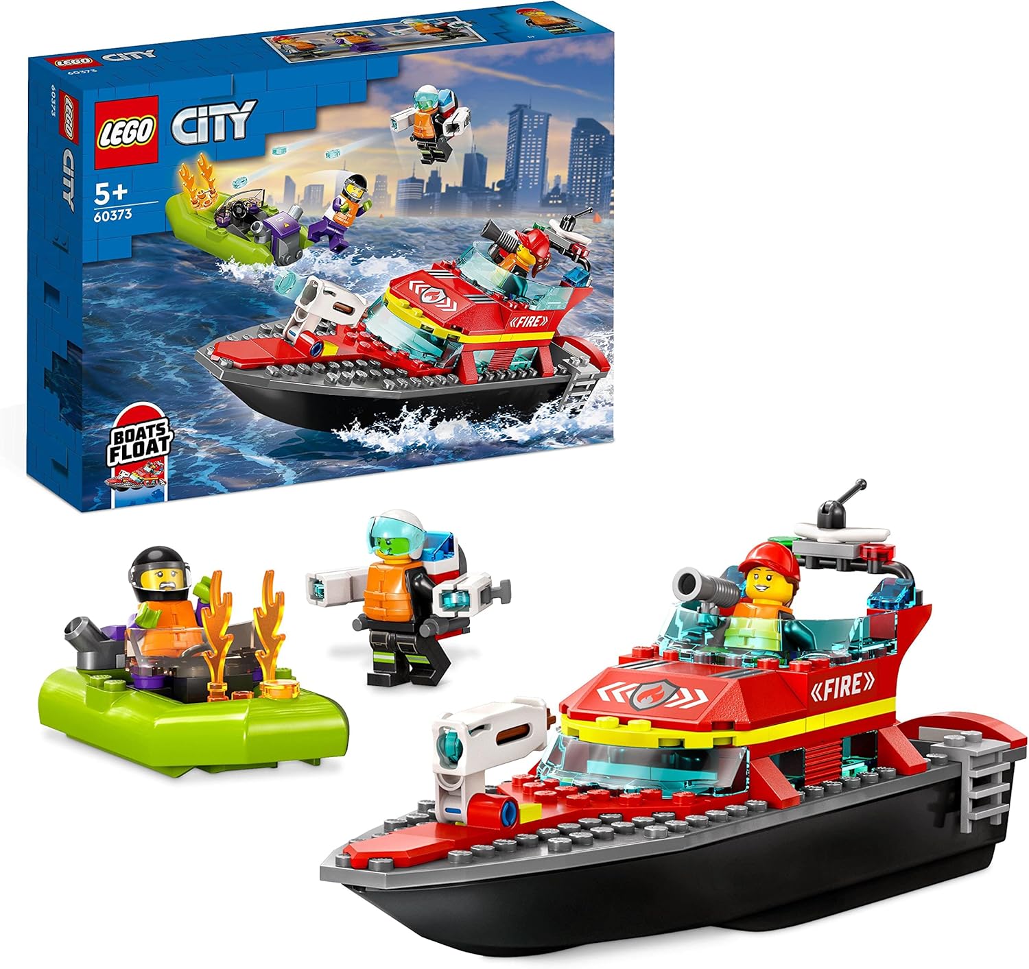 LEGO City Fire Rescue Boat Toy - Floating Fireboat with Jetpack, Dinghy & 3 Minifigures for Kids 5+ 1