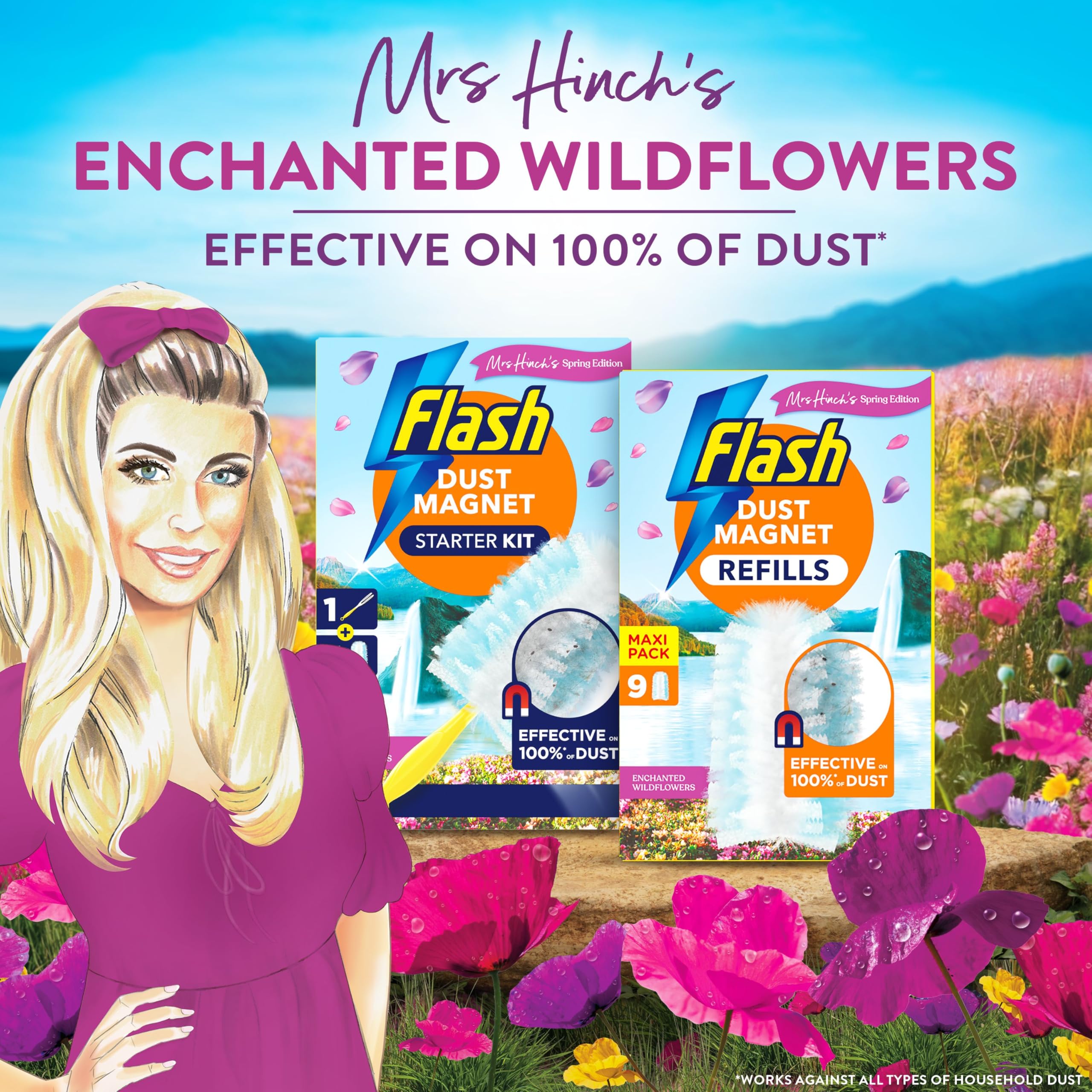 Flash - Dust Magnet Mrs Hinch's Enchanted Wildflowers Scented Duster Refills 7