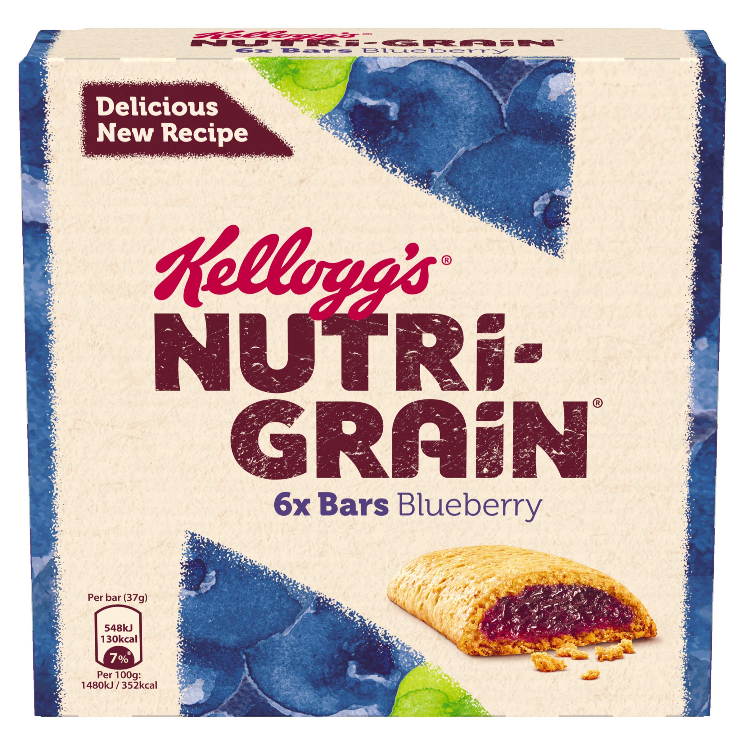 Kellogg's Nutri-Grain Blueberry Cereal Bars - Source of Fibre & B-Vitamins | 6 Count (222g)