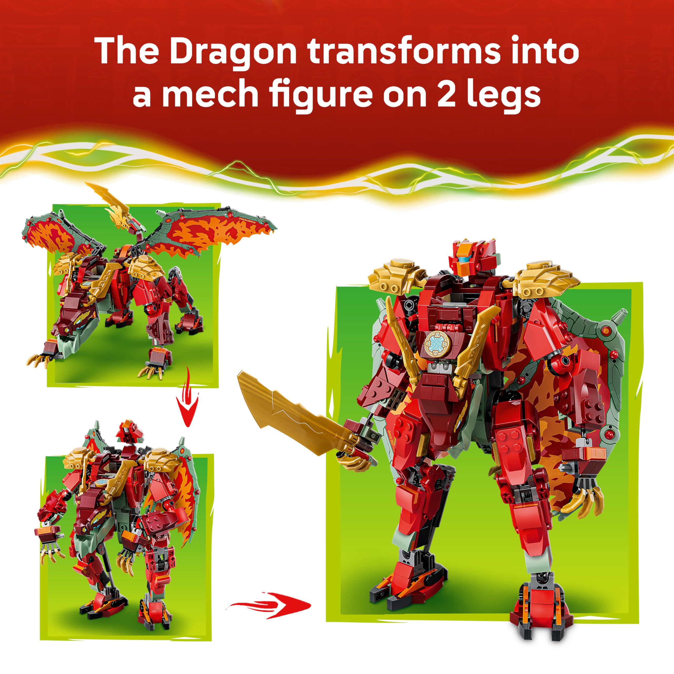 LEGO NINJAGO Wyldfyre's Transforming Dragon Mech Toy - 2-in-1 Action Figure Building Set for Ages 9+ 3