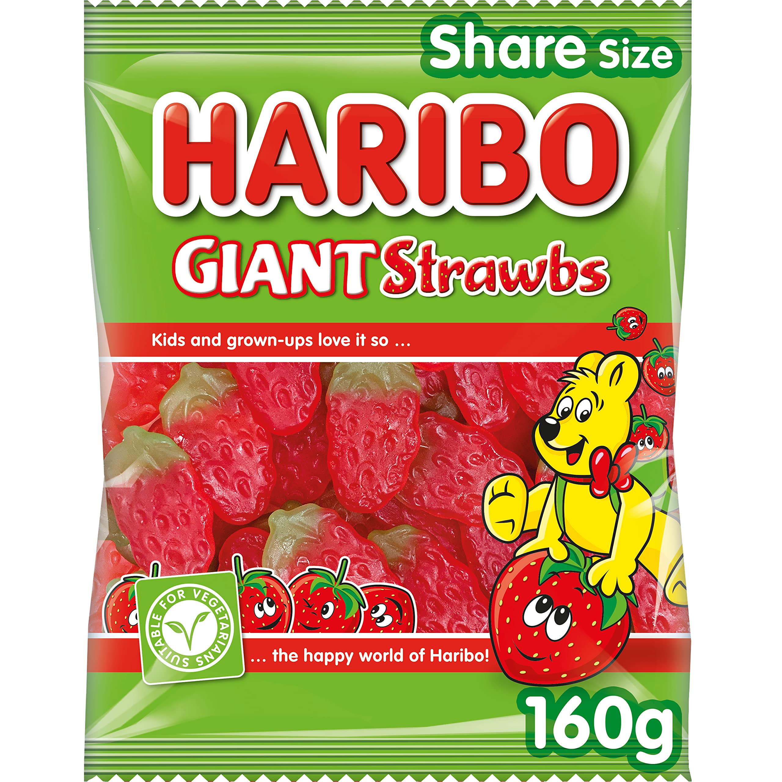 HARIBO Giant Strawbs Gummy Candy - Fruity and Chewy Strawberry Shape | 160g Share Size