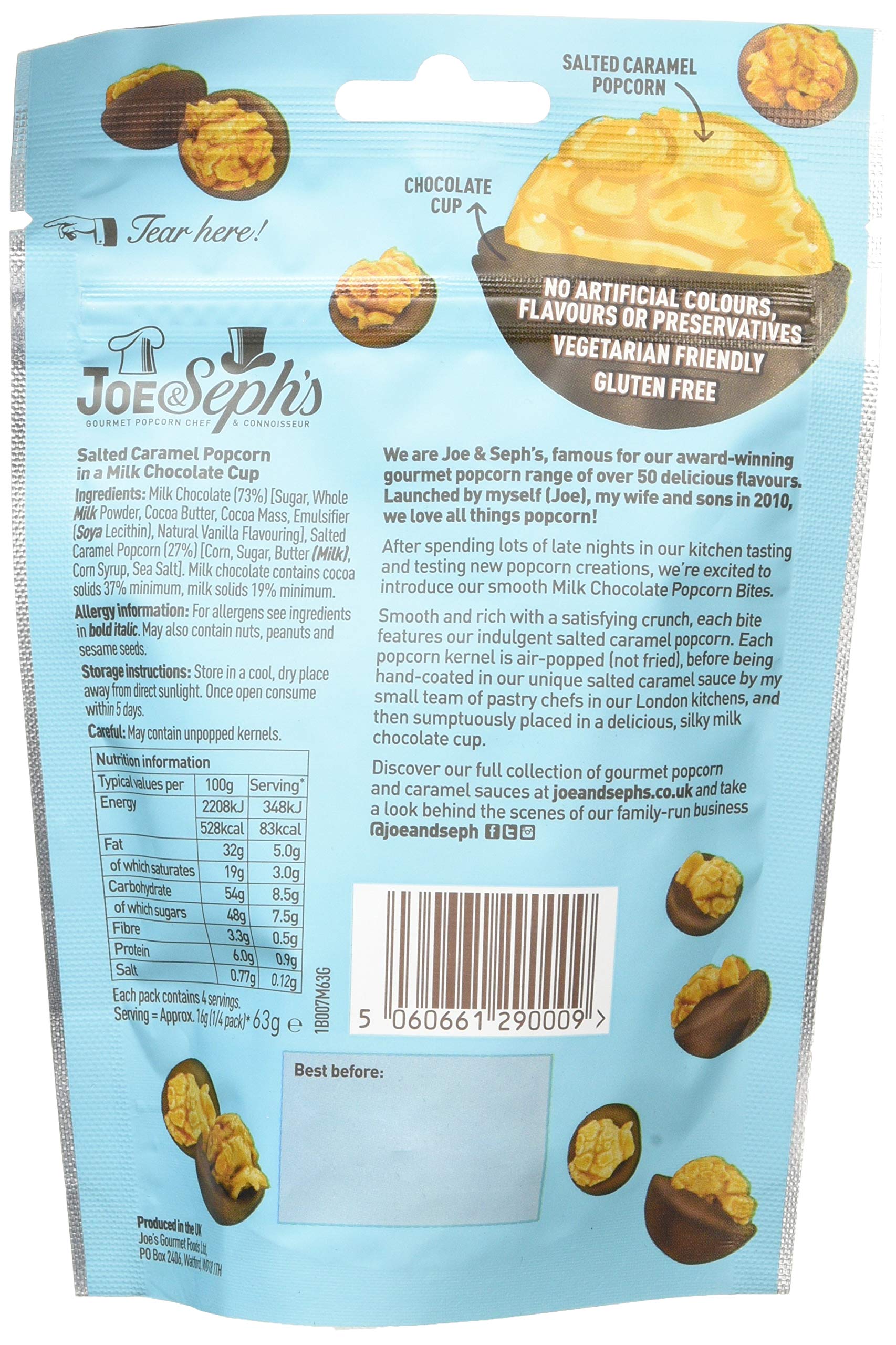 Joe & Seph's Milk Chocolate Popcorn Bites 63g - Salted Caramel Crunchy Snack 2